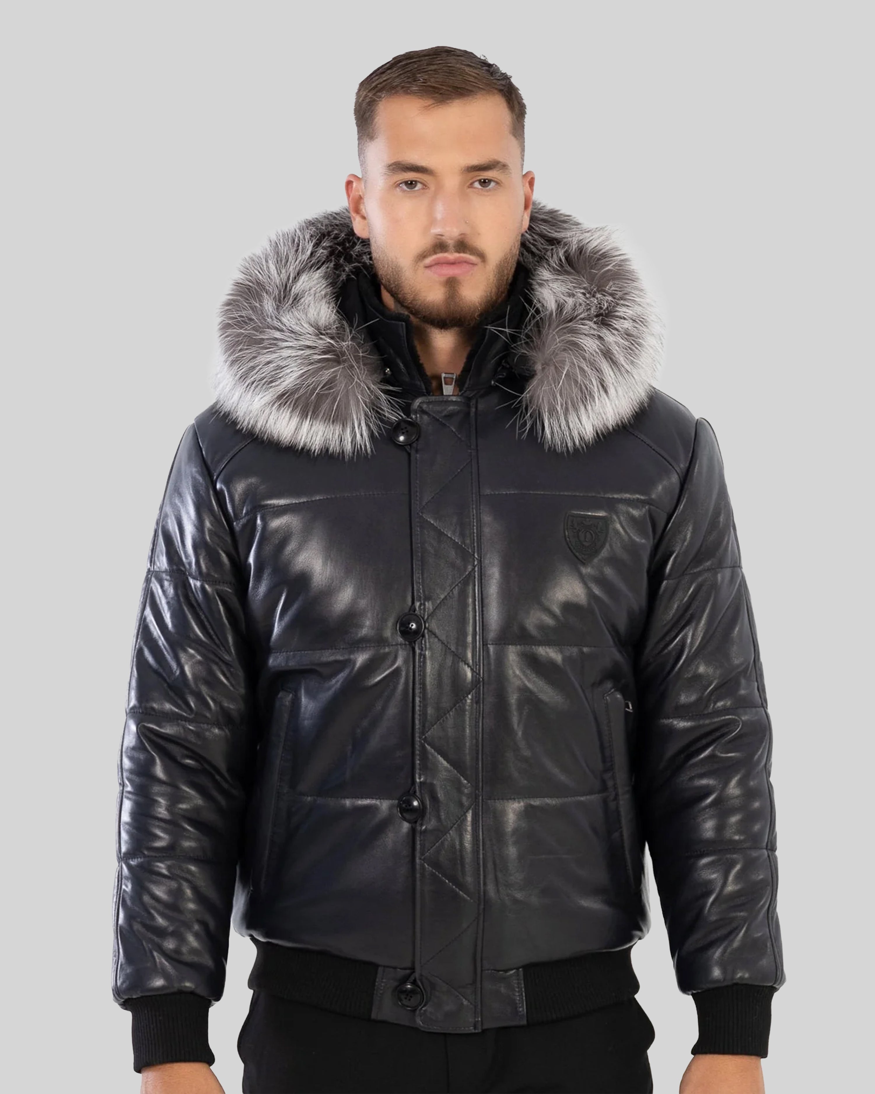 Arctic Men’s Winter Leather Coat With Silver Fox Fur