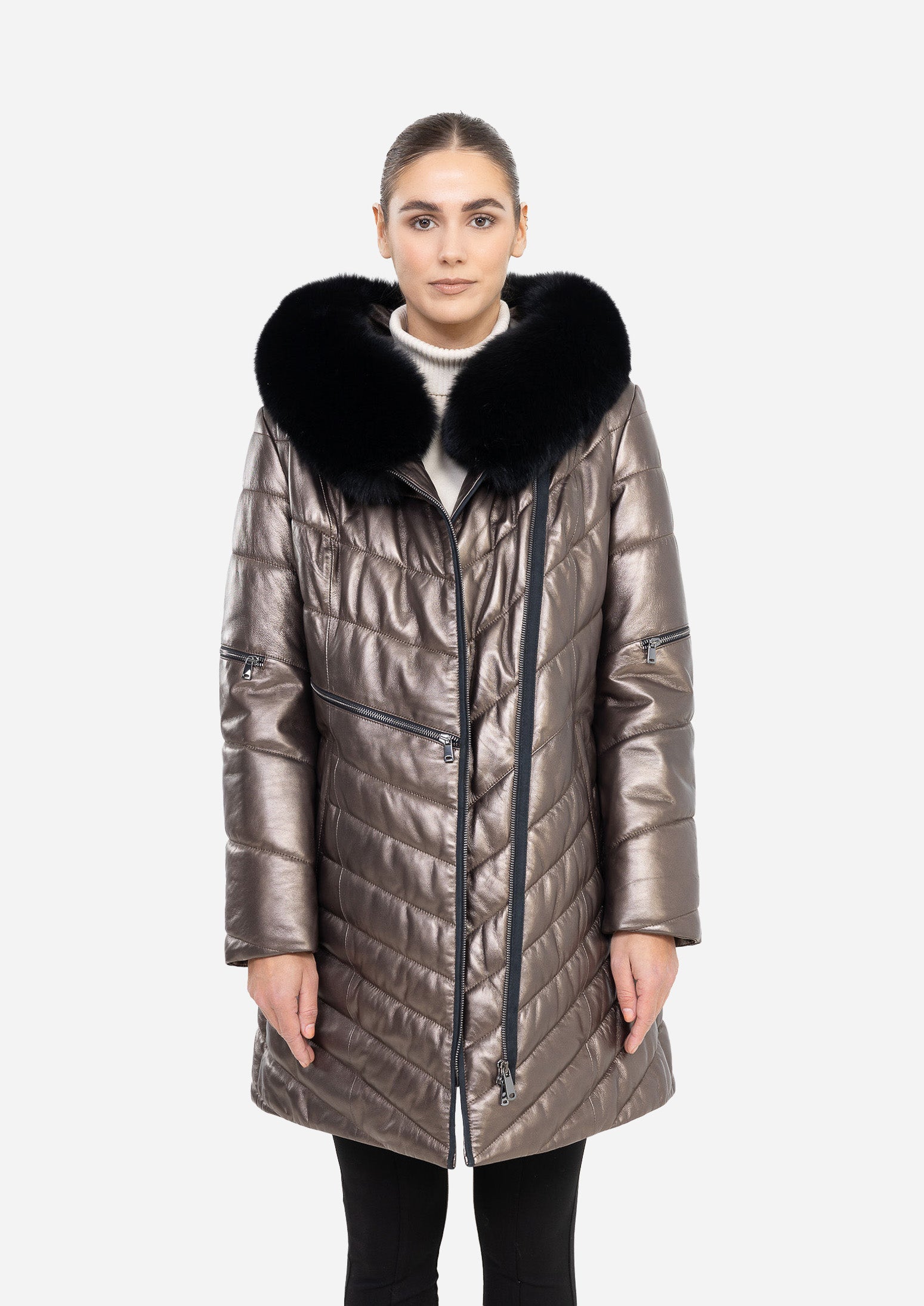 Doudoune ajustée en cuir d'agneau Grace