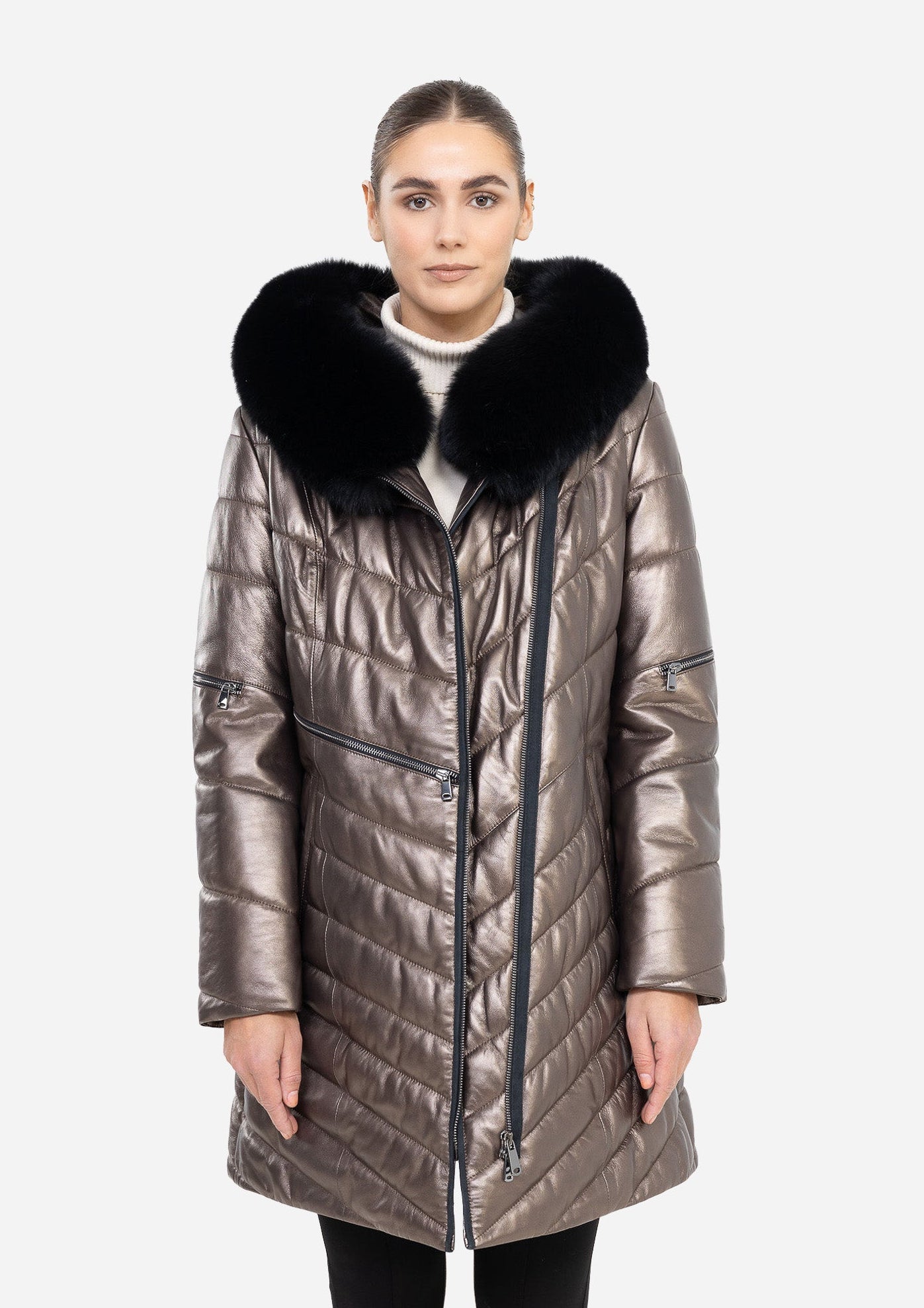 GRACE LEATHER FITTED DOWN PUFFER IN LAMBSKIN