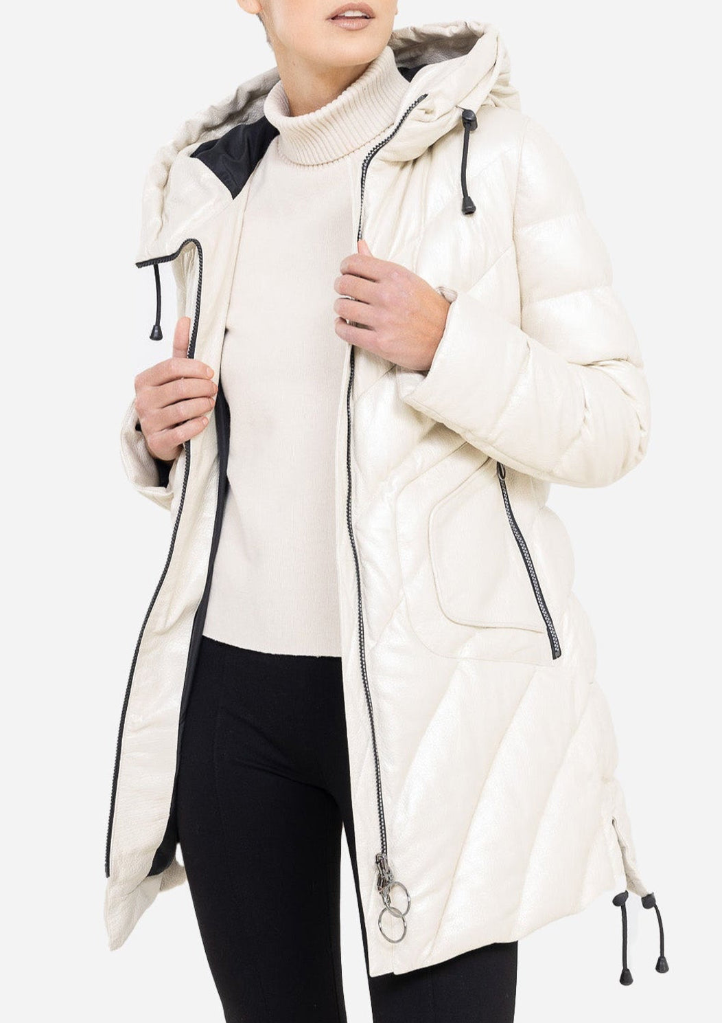 TINA LEATHER FITTED DOWN PUFFER IN LAMBSKIN