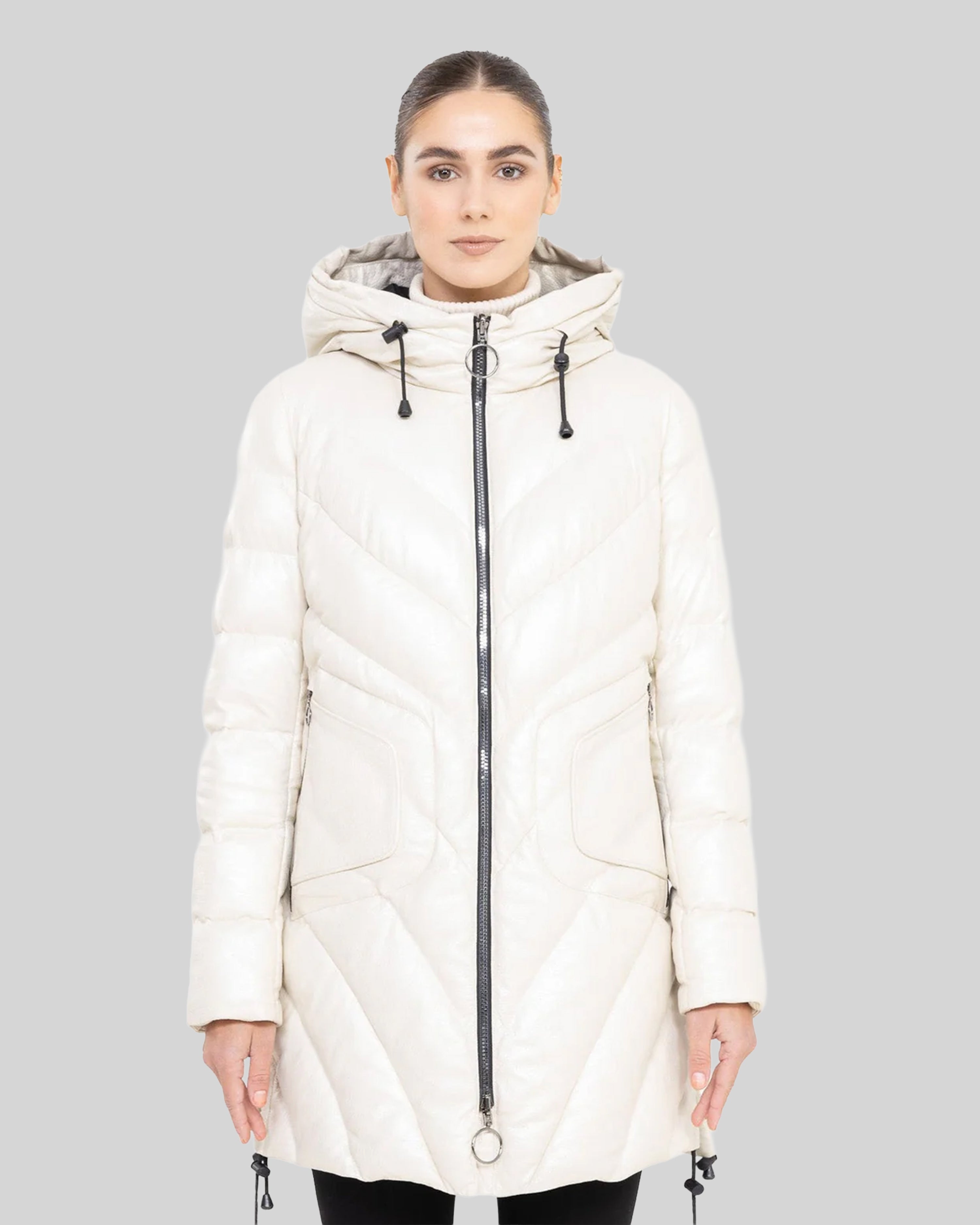 TINA LEATHER FITTED DOWN PUFFER IN LAMBSKIN