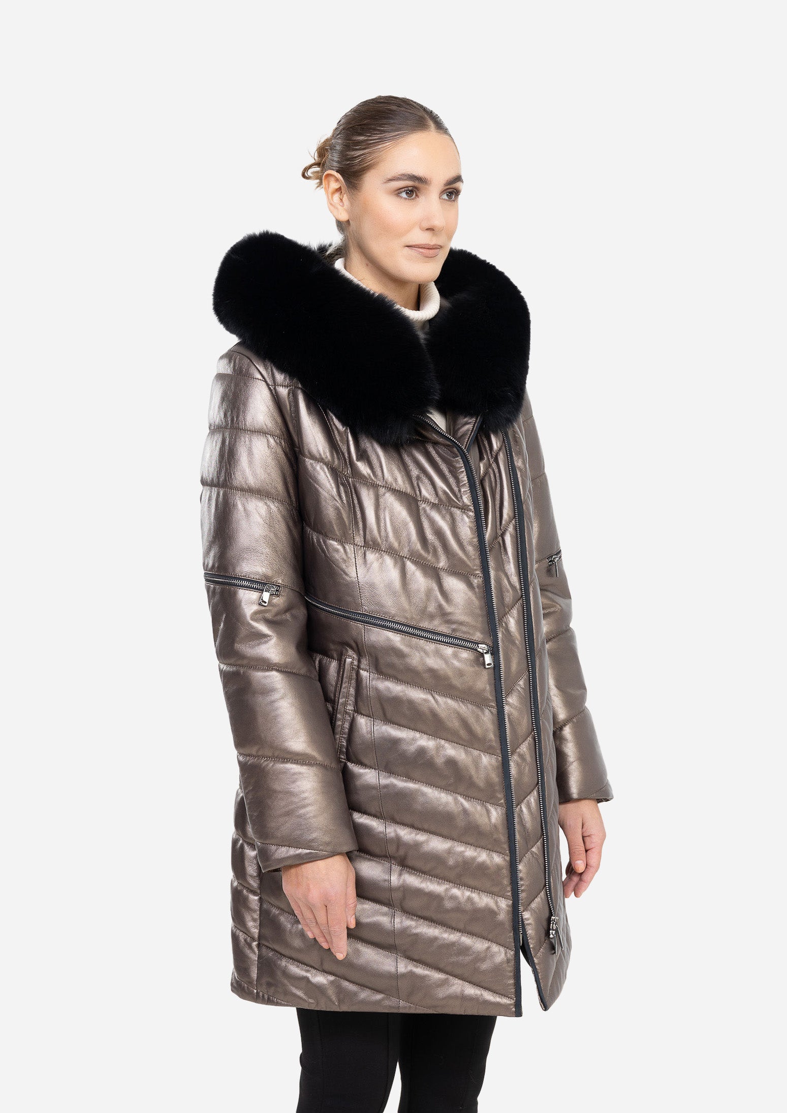 Doudoune ajustée en cuir d'agneau Grace