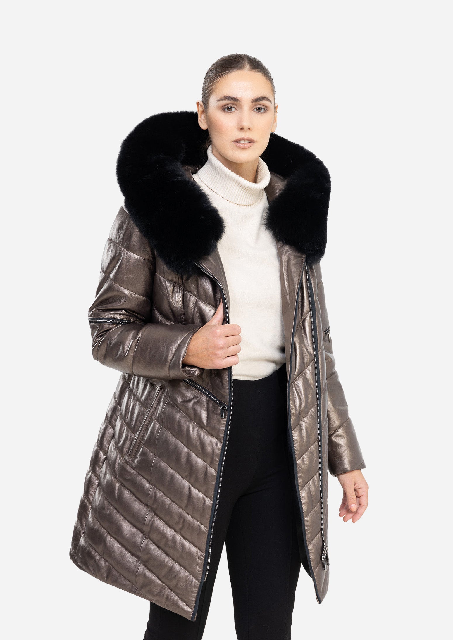 Doudoune ajustée en cuir d'agneau Grace
