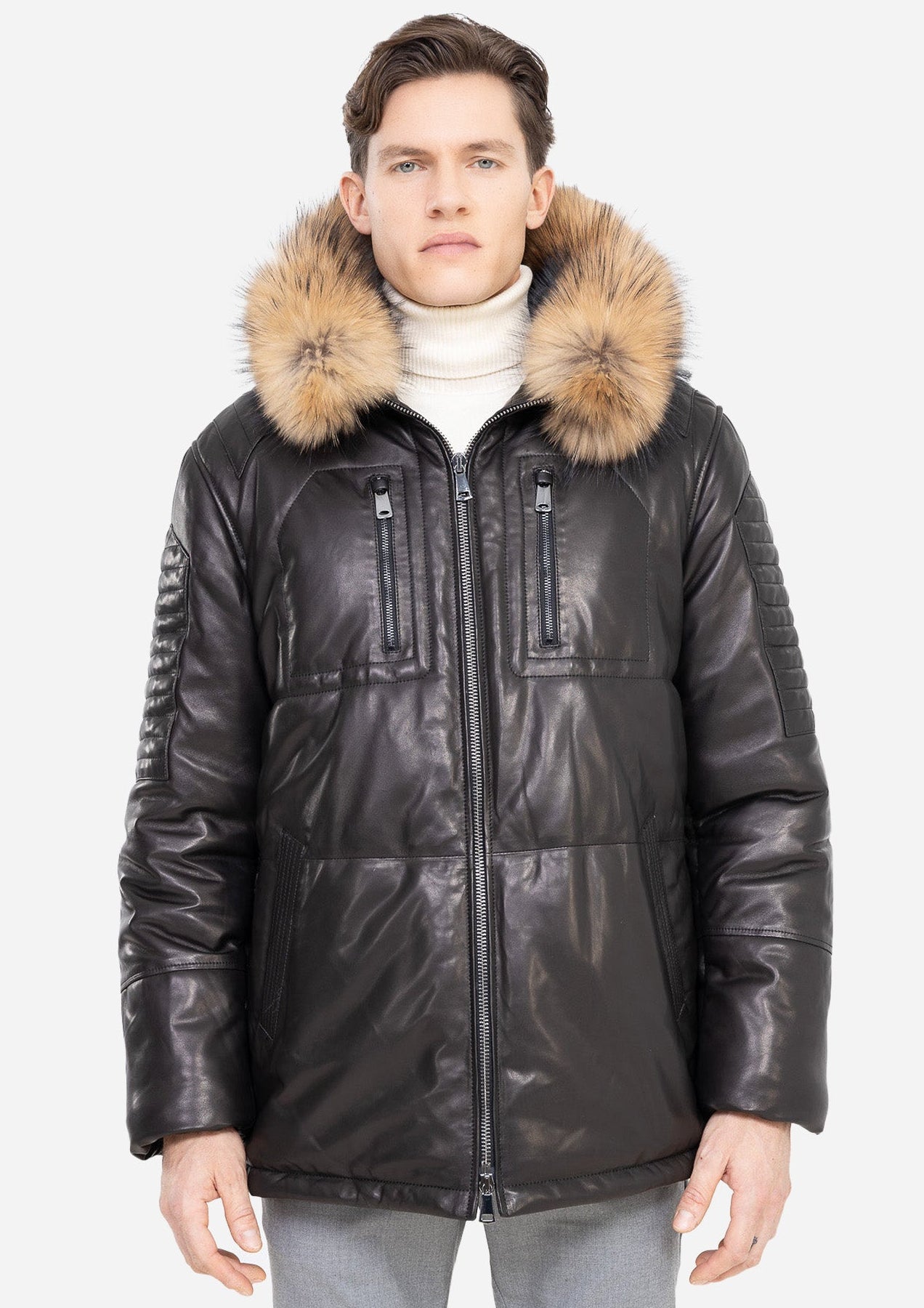 Jordan LEATHER PARKA WITH NATURAL FUR