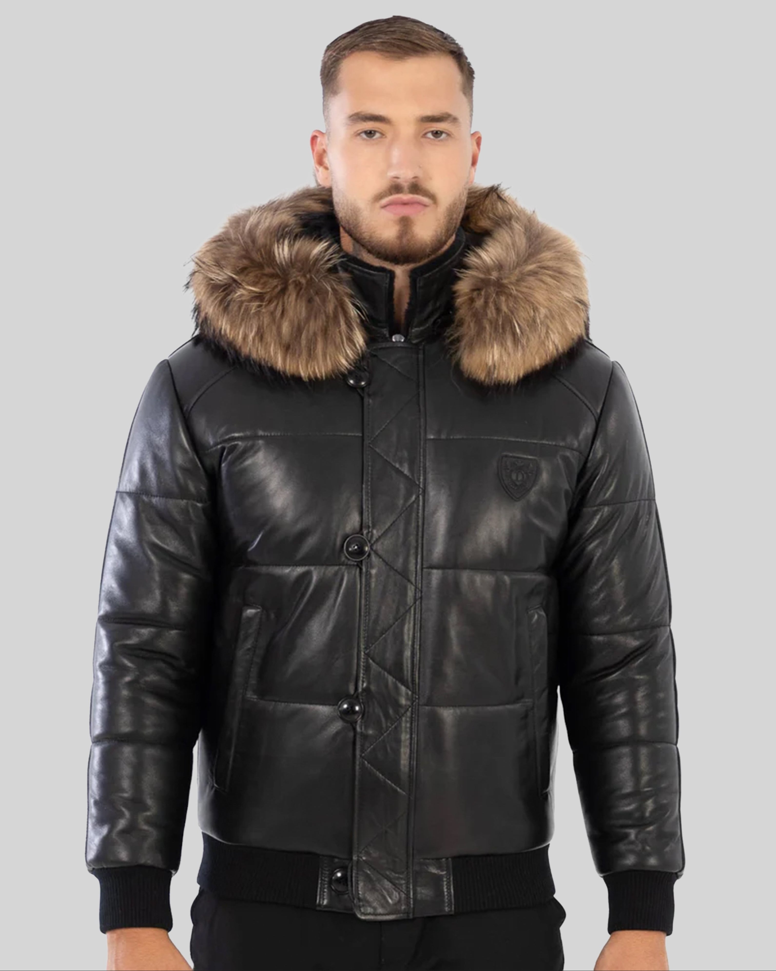 Manteau d'hiver en cuir Arctic pour homme avec fourrure naturelle