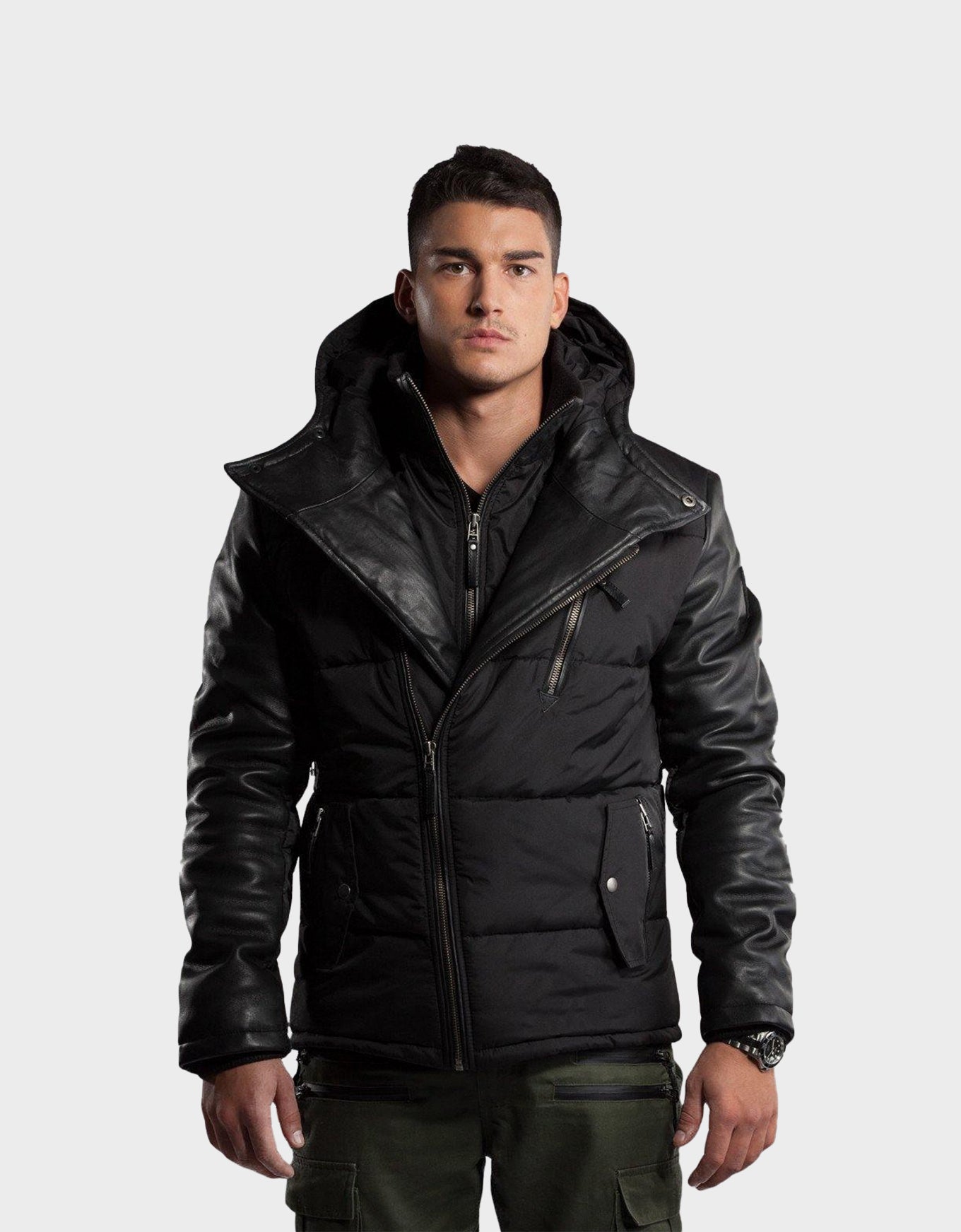 Adamo Leather Sleeves Parka