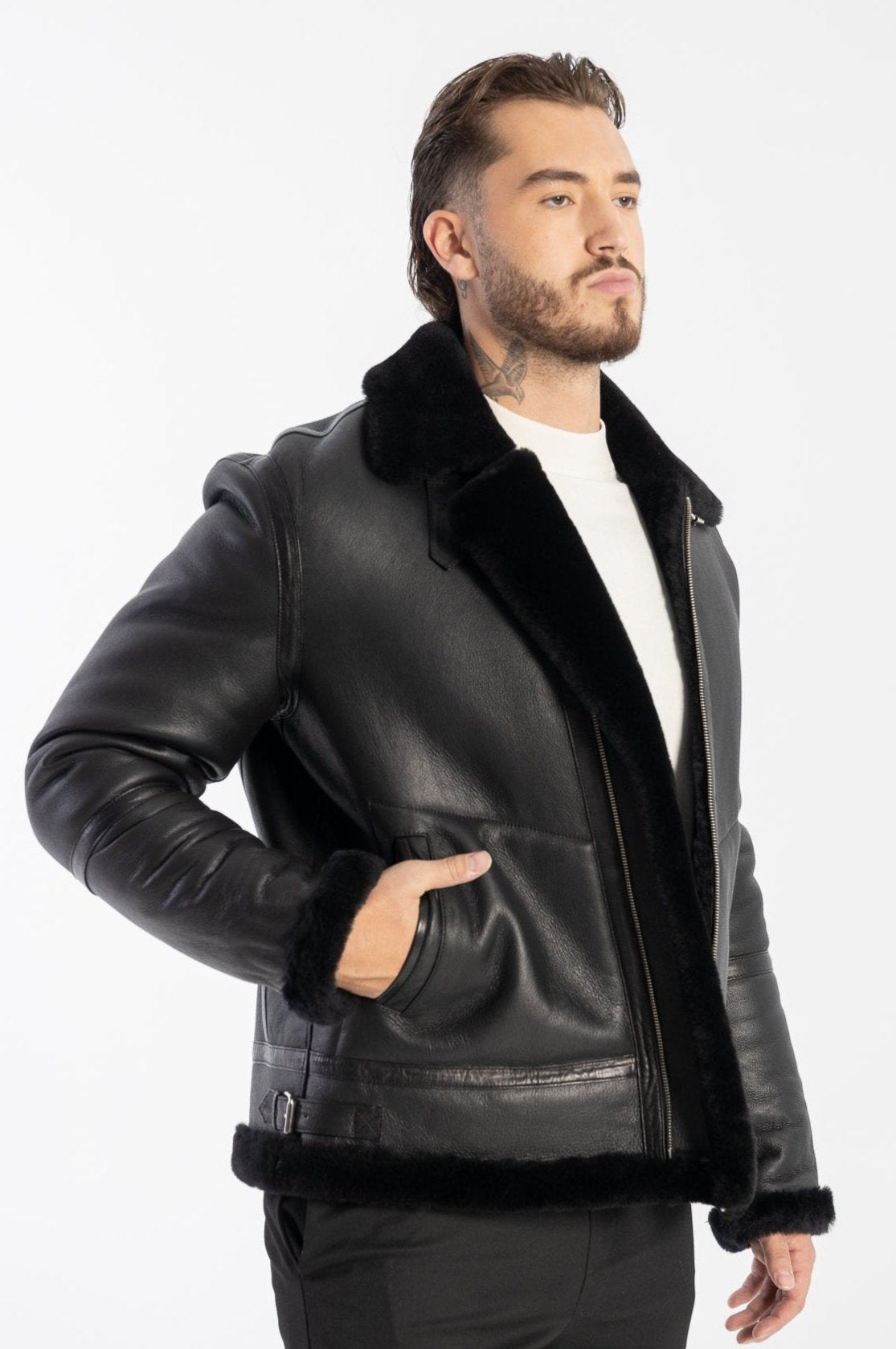 Veste Moto Simili Cuir Noir Avec Col Shearling - Taille S, Marque California Trading Group