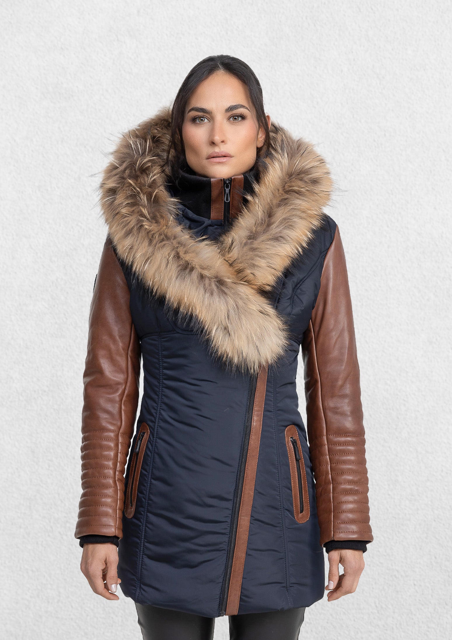 Melania Down Puffer With Leather Sleeves CG