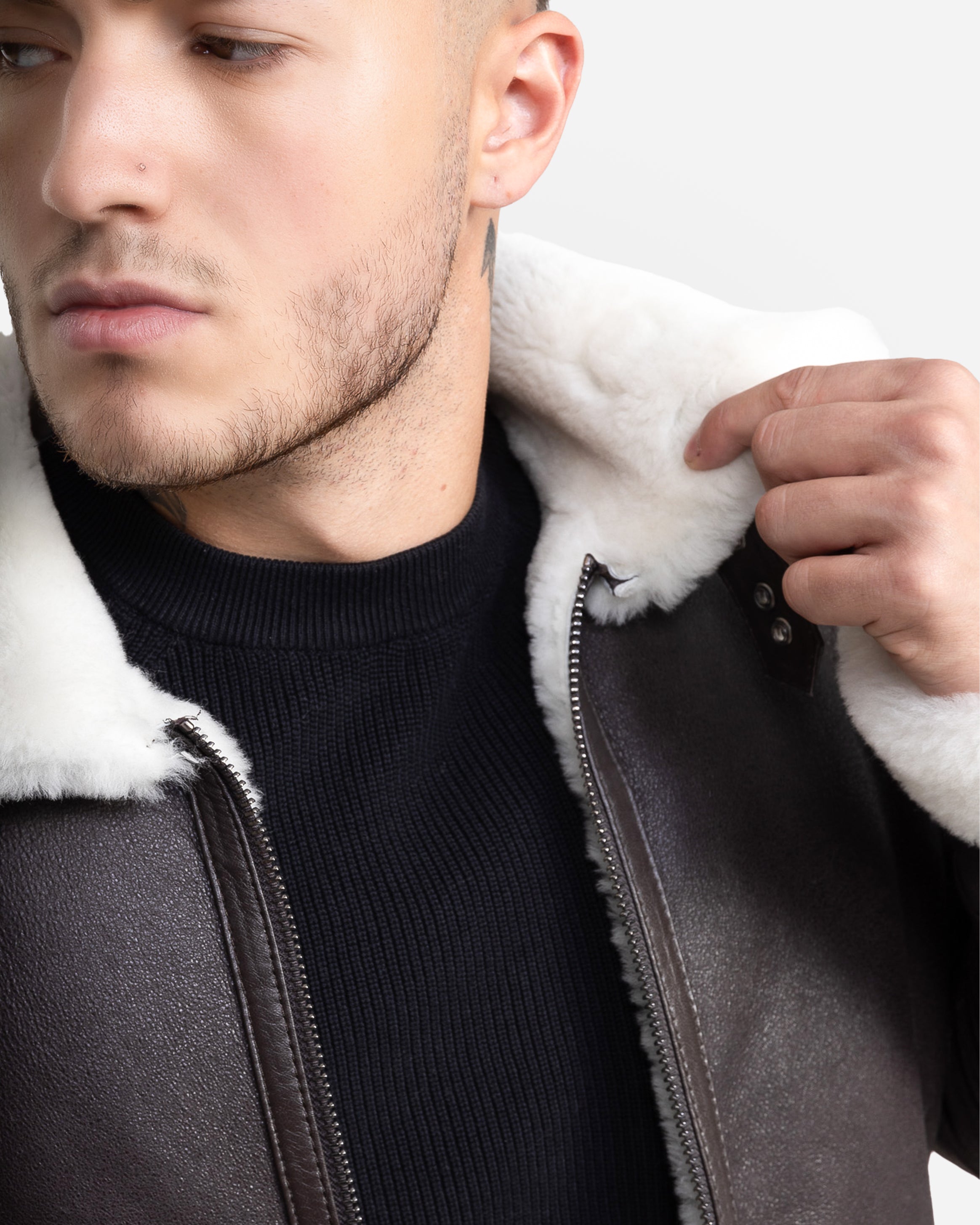 OLTEN MEN'S SHEARLING MOTO JACKET