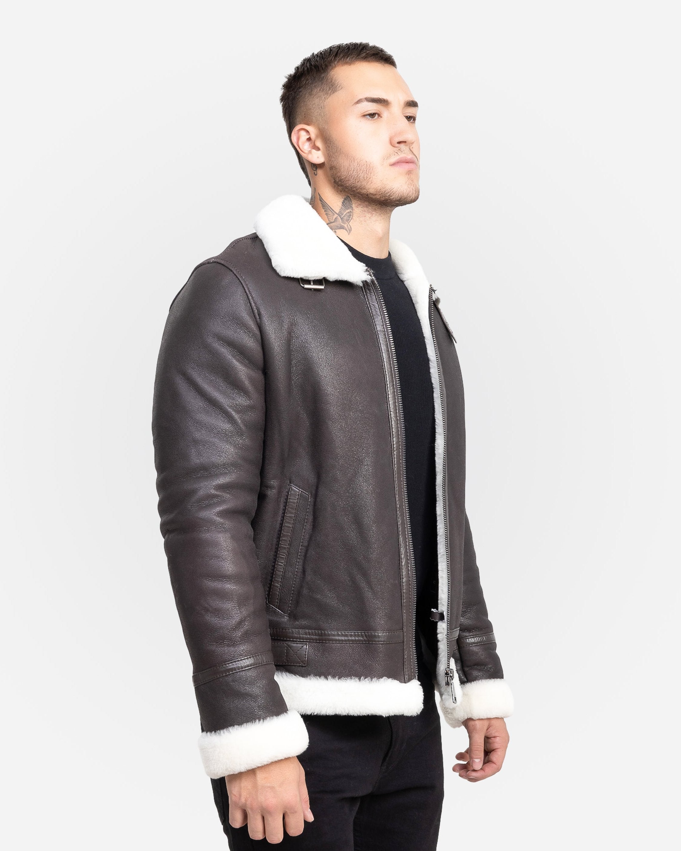 OLTEN MEN'S SHEARLING MOTO JACKET