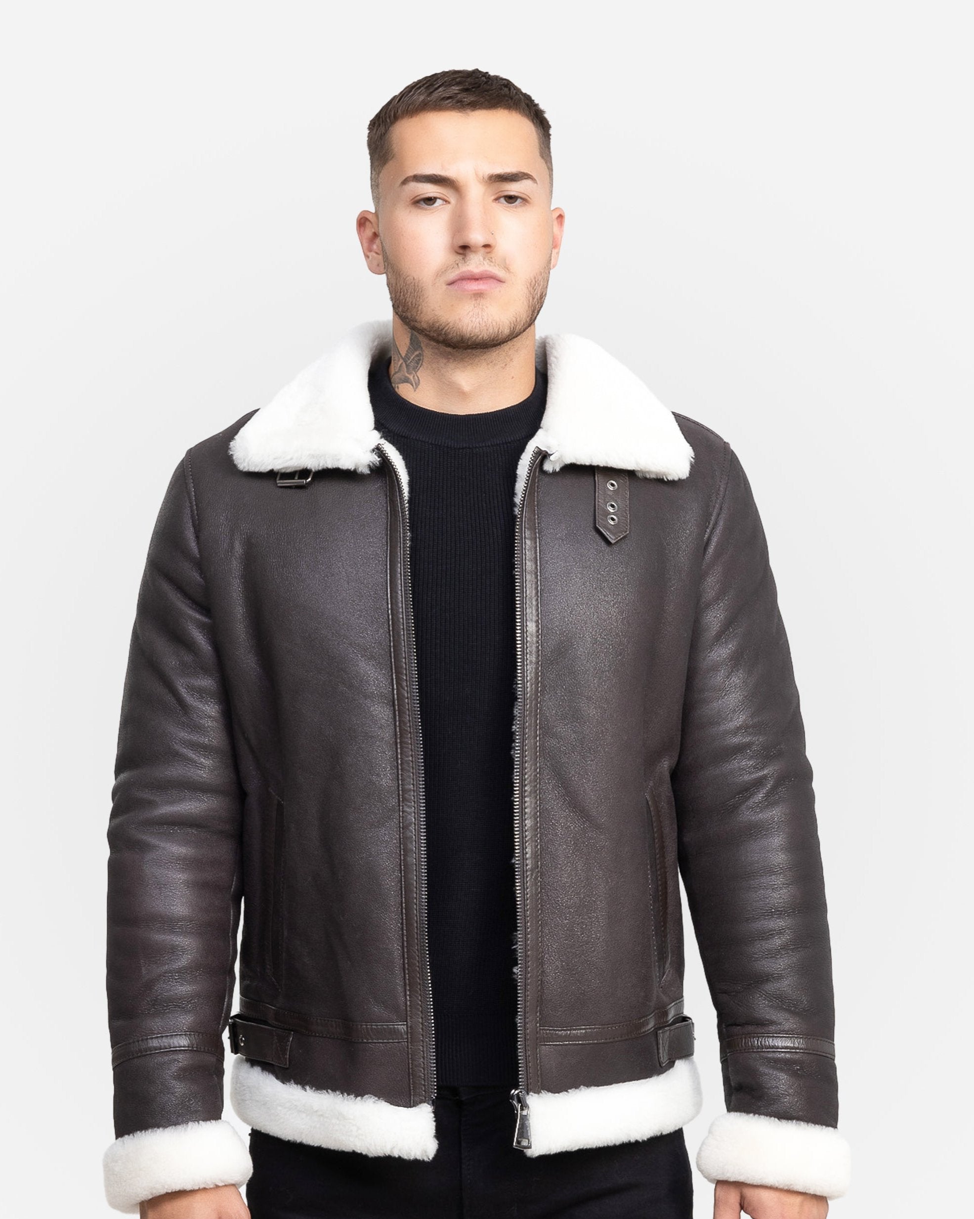 OLTEN MEN'S SHEARLING MOTO JACKET