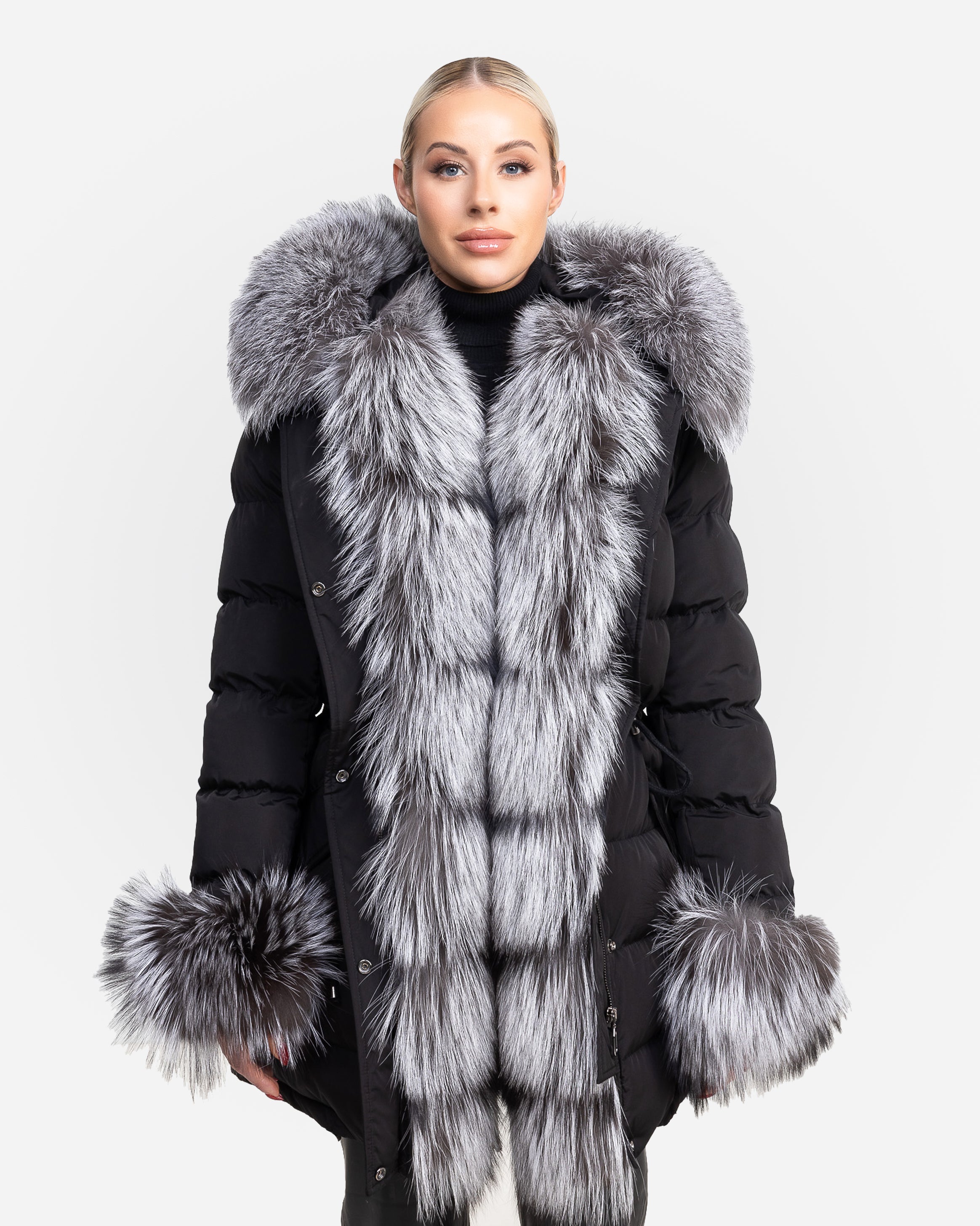 Doudoune Lexi avec fourrure de renard argenté amovible