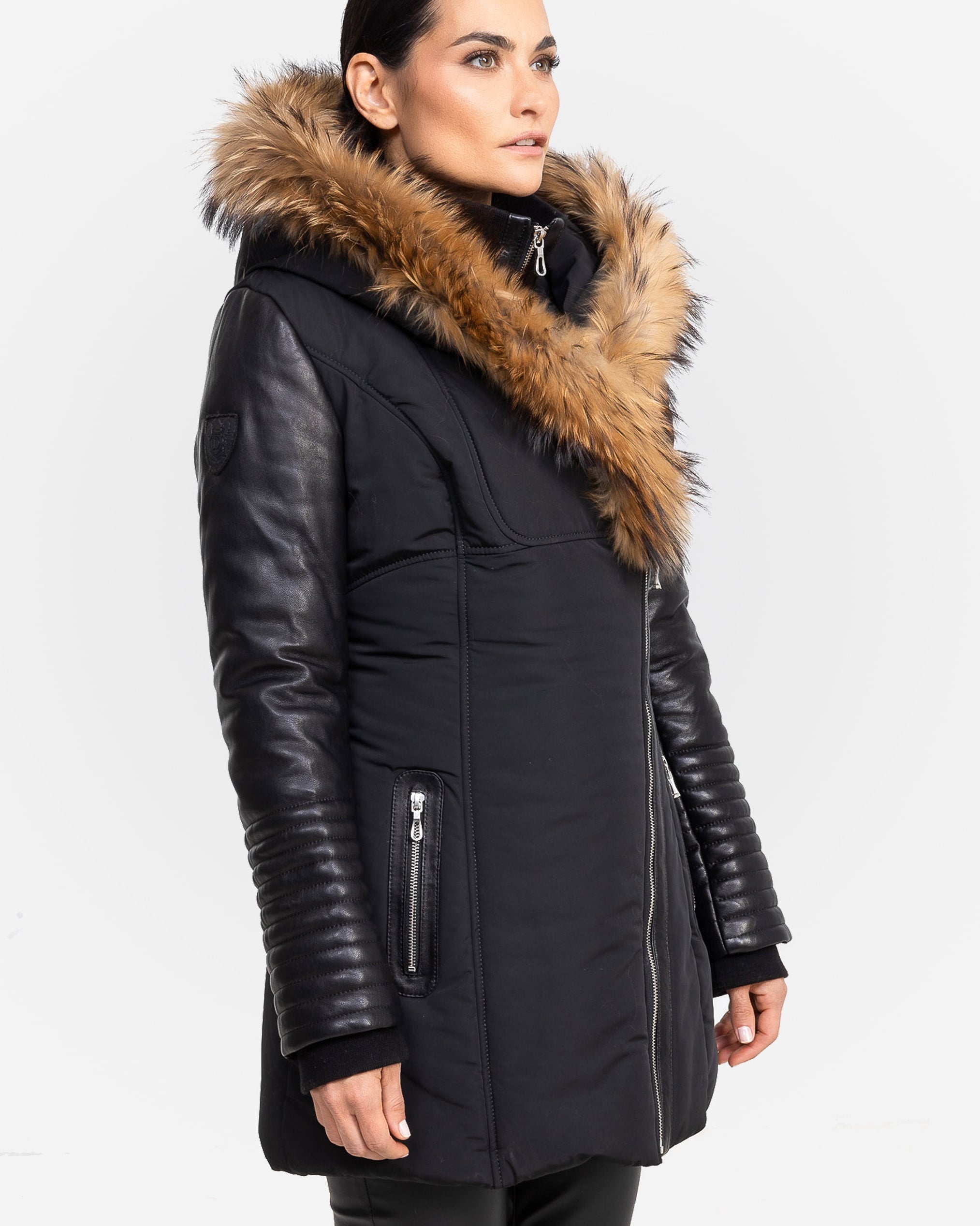 Doudoune Melania avec manches en cuir NAT