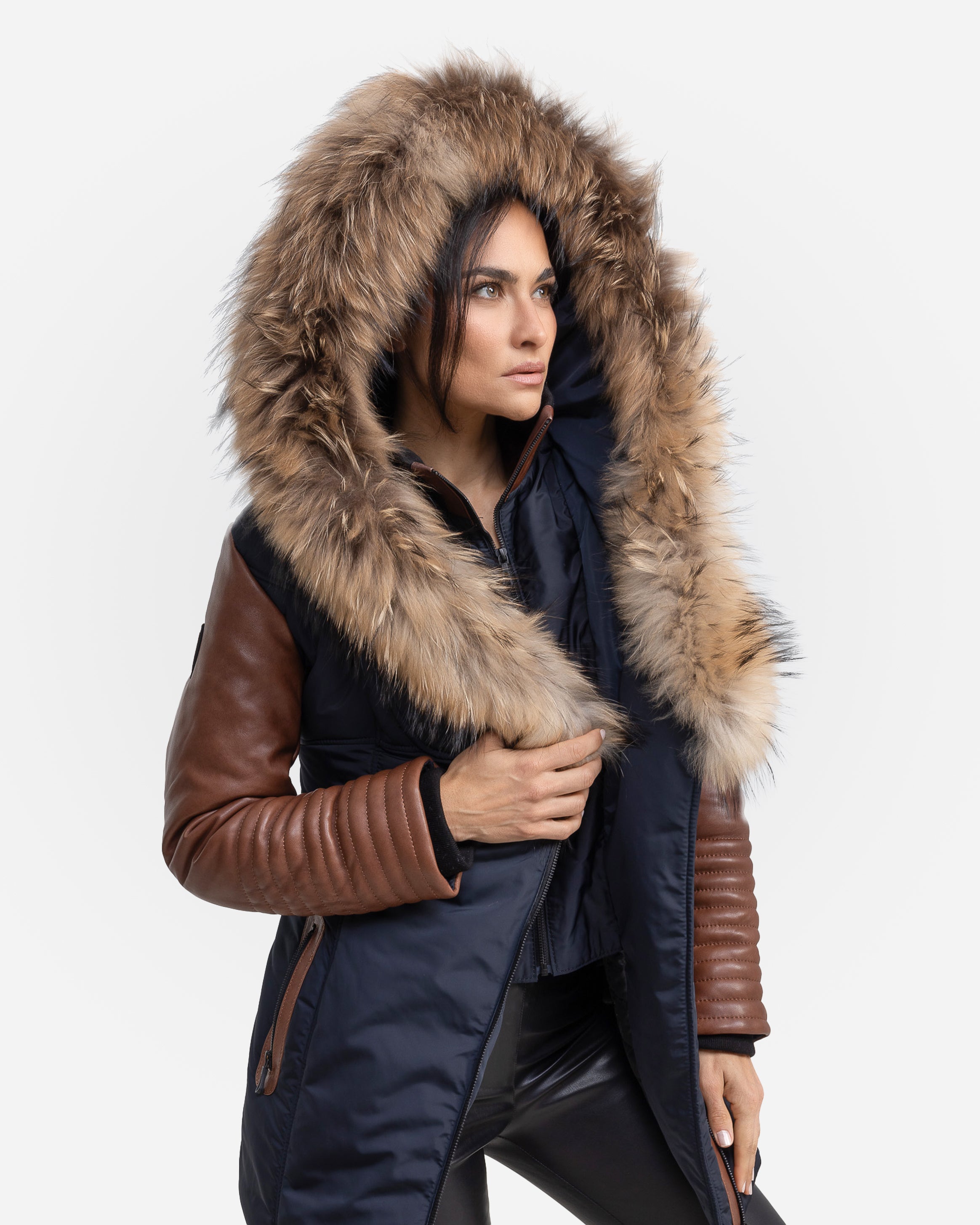 Melania Down Puffer With Leather Sleeves CG