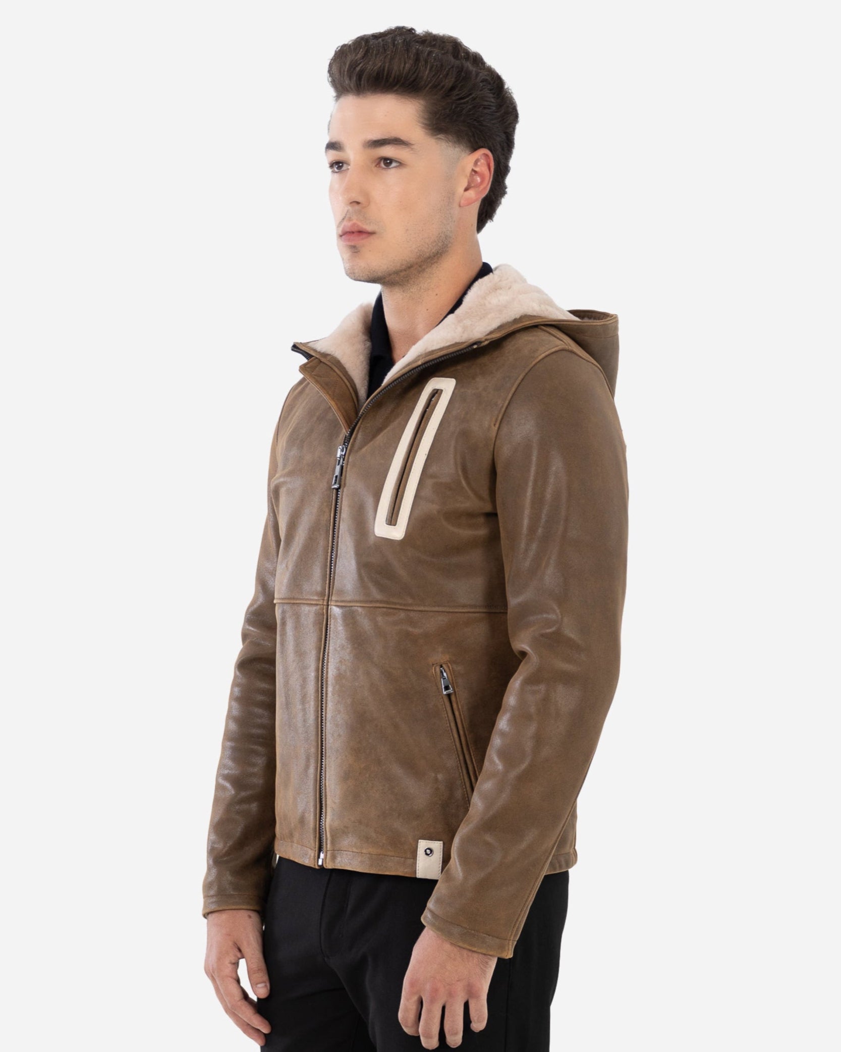 Veste en cuir doublée de peau lainée Philippe