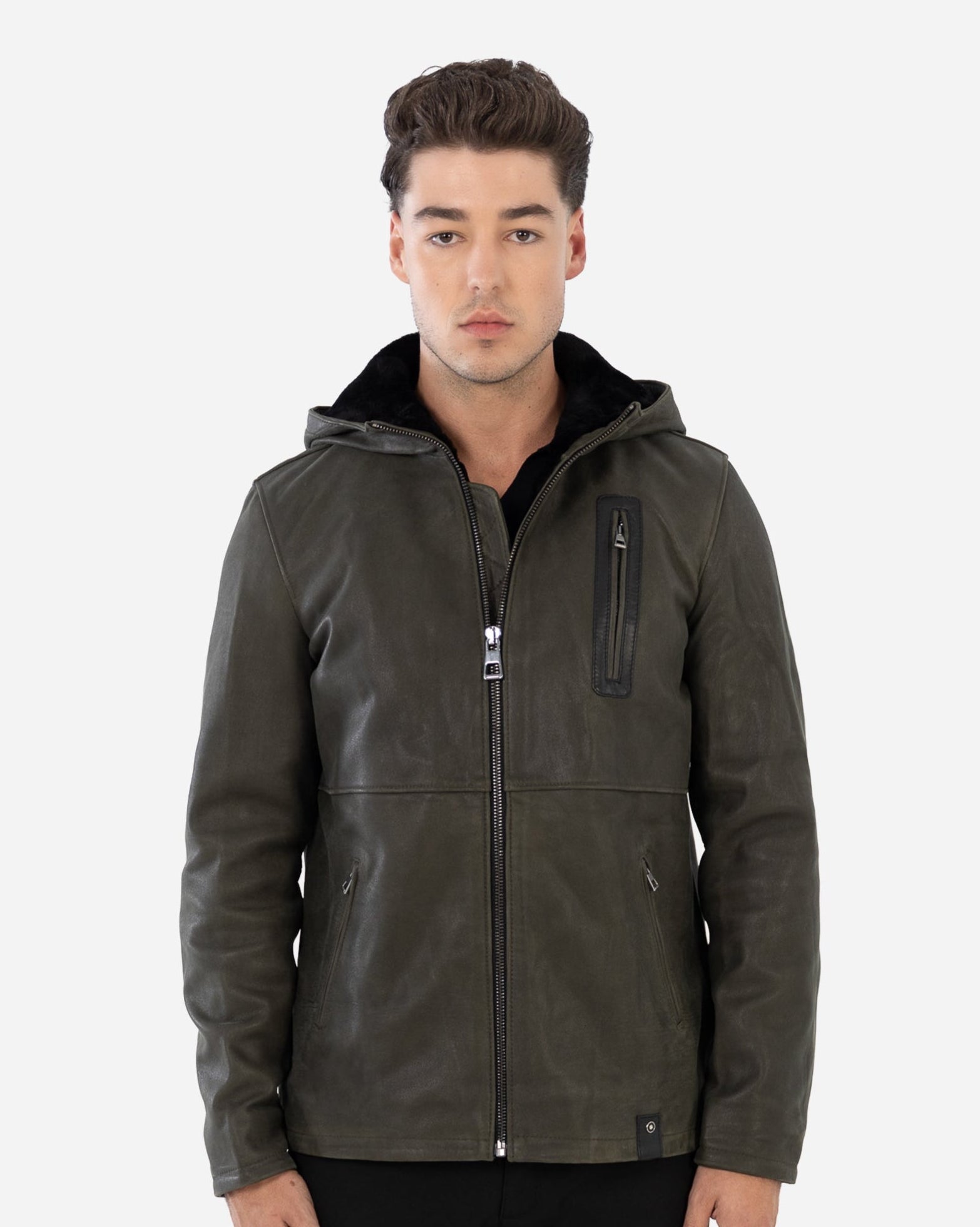 Veste en cuir doublée de peau lainée Philippe