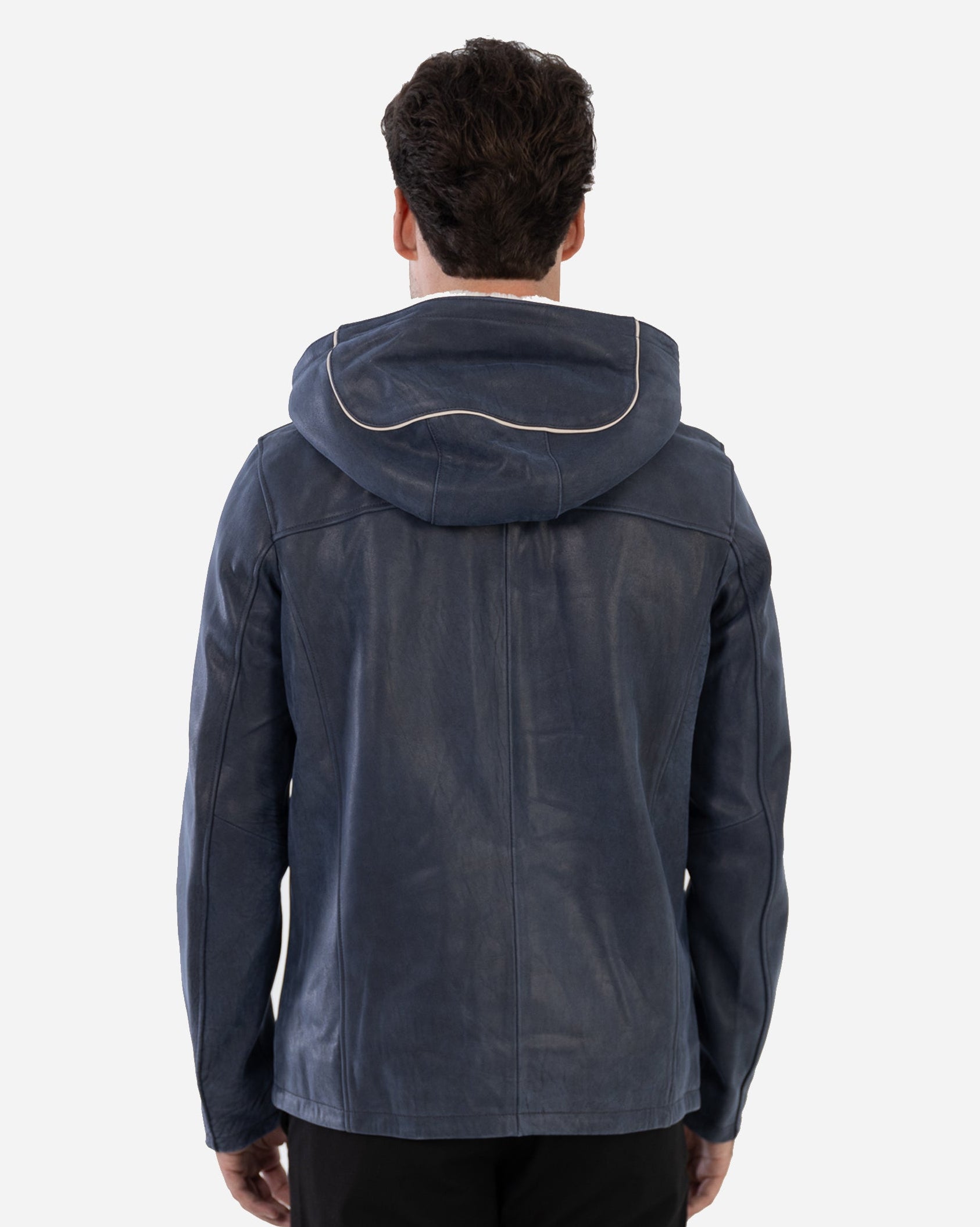 Philippe Leather Jacket - Contrast white shearling hood lining