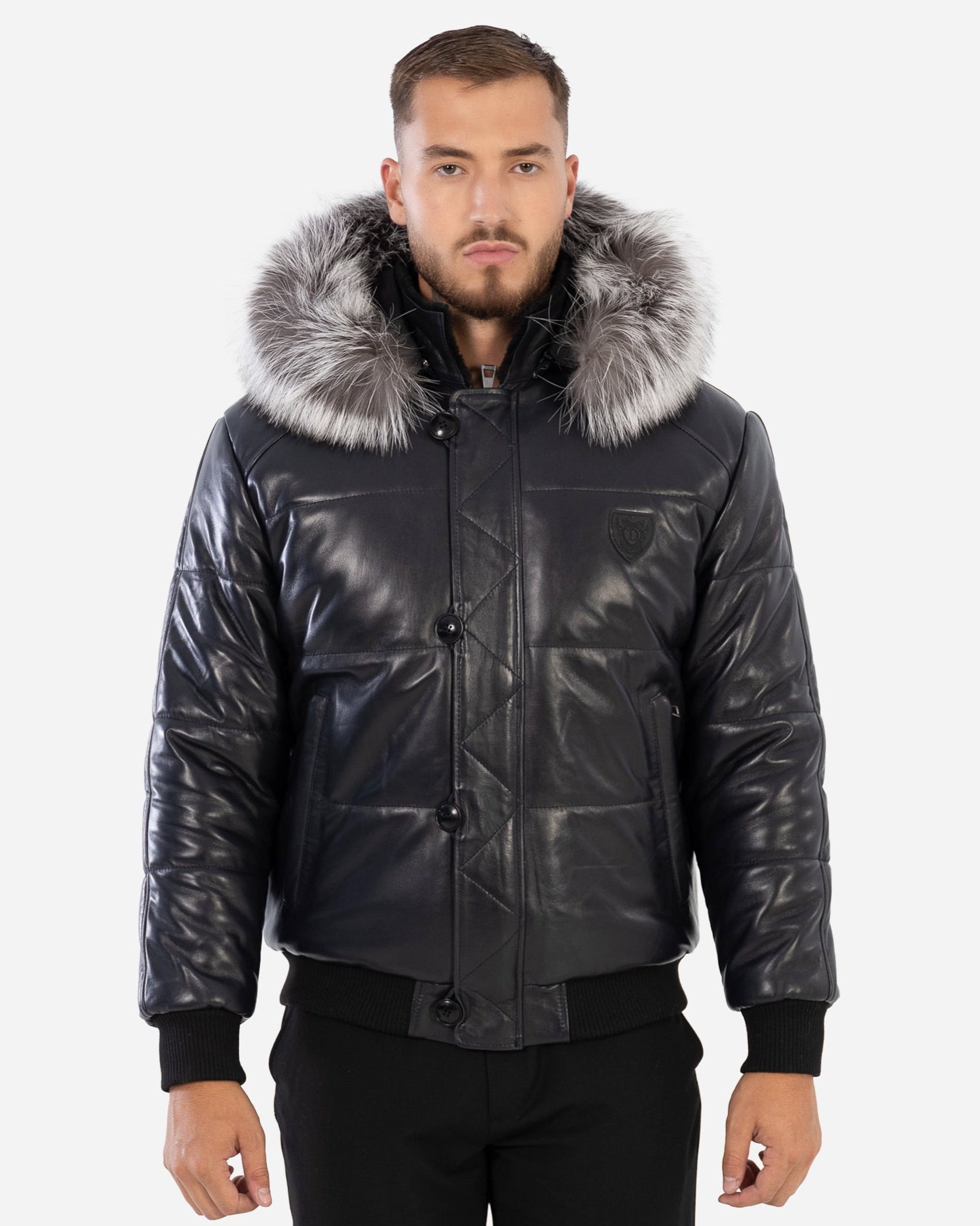 Arctic Men’s Winter Leather Coat With Silver Fox Fur