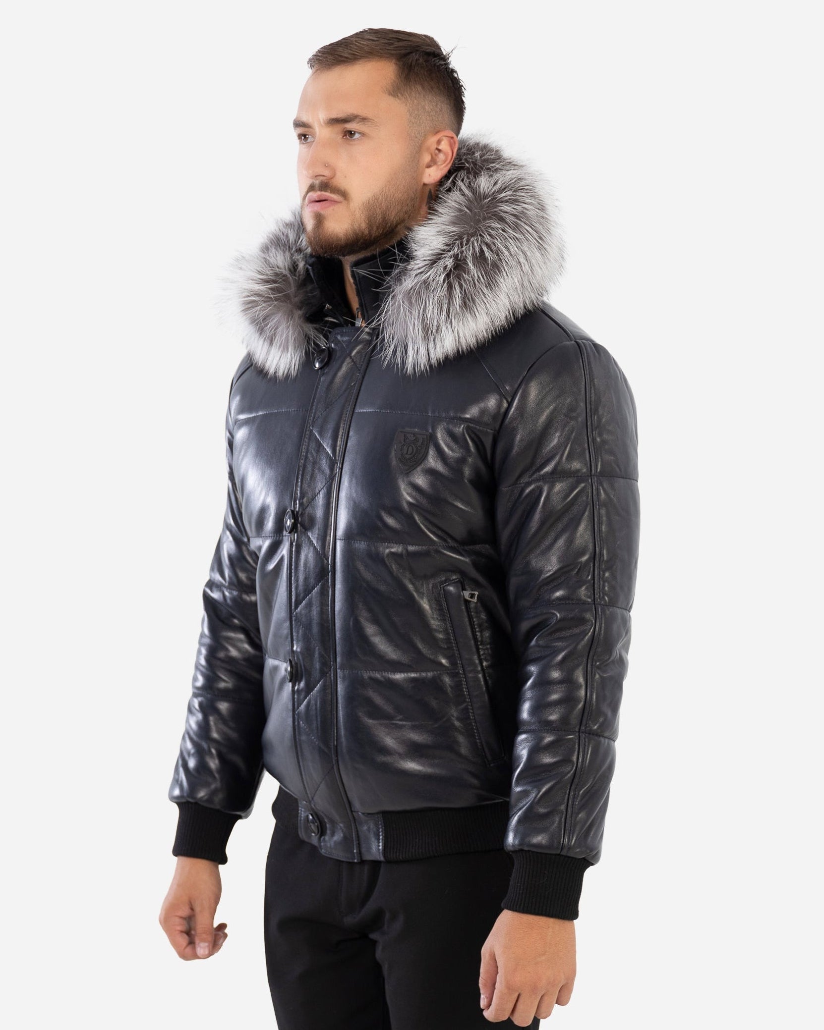 Arctic Men’s Winter Leather Coat With Silver Fox Fur