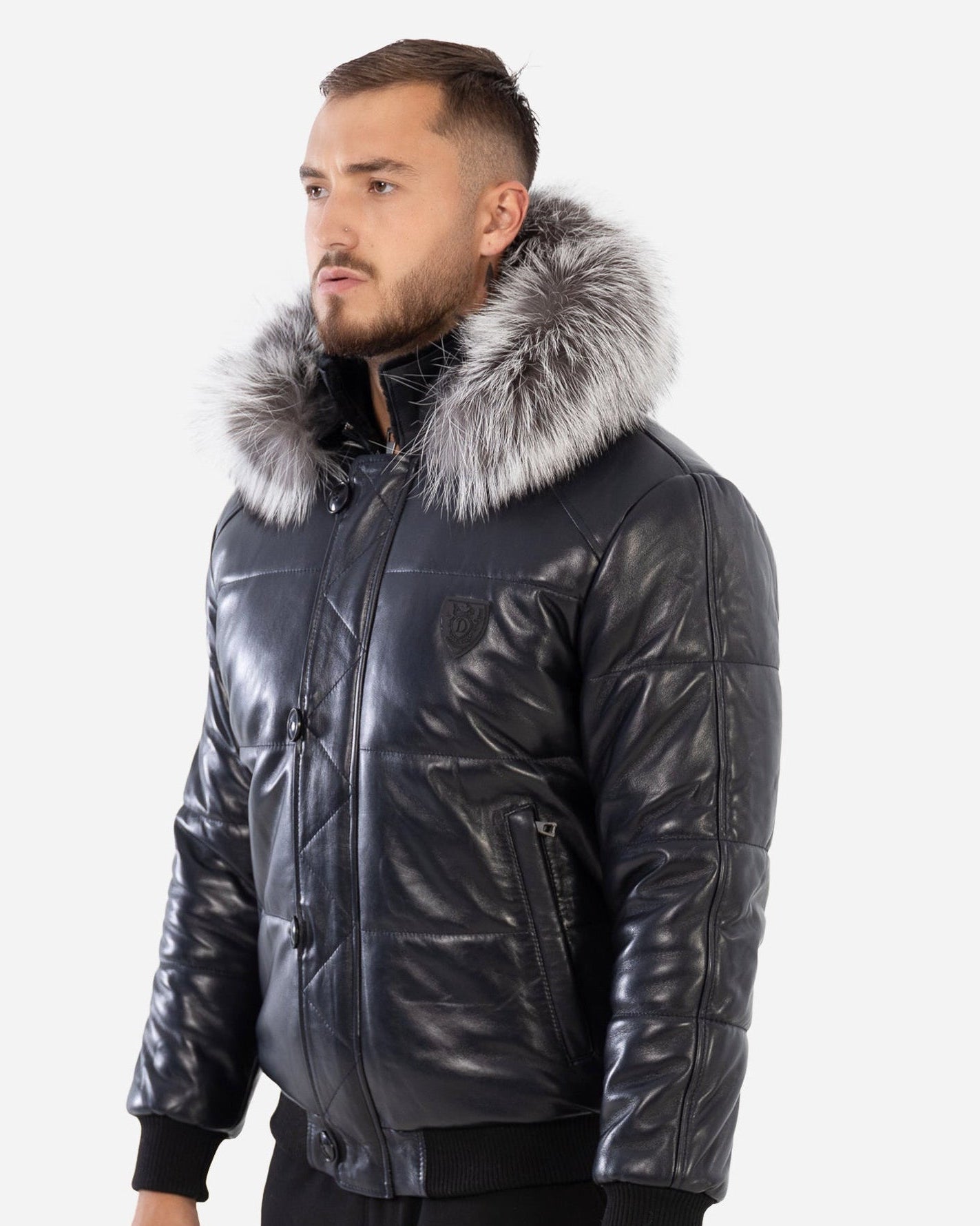 Arctic Men’s Winter Leather Coat With Silver Fox Fur