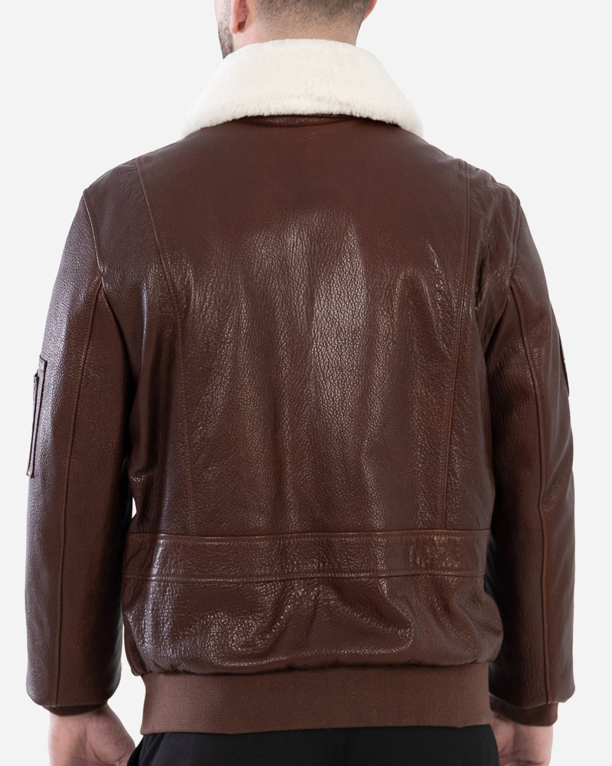 BLOUSON BOMBER SANDRO EN CUIR GRAINÉ ET PEAU LAINE