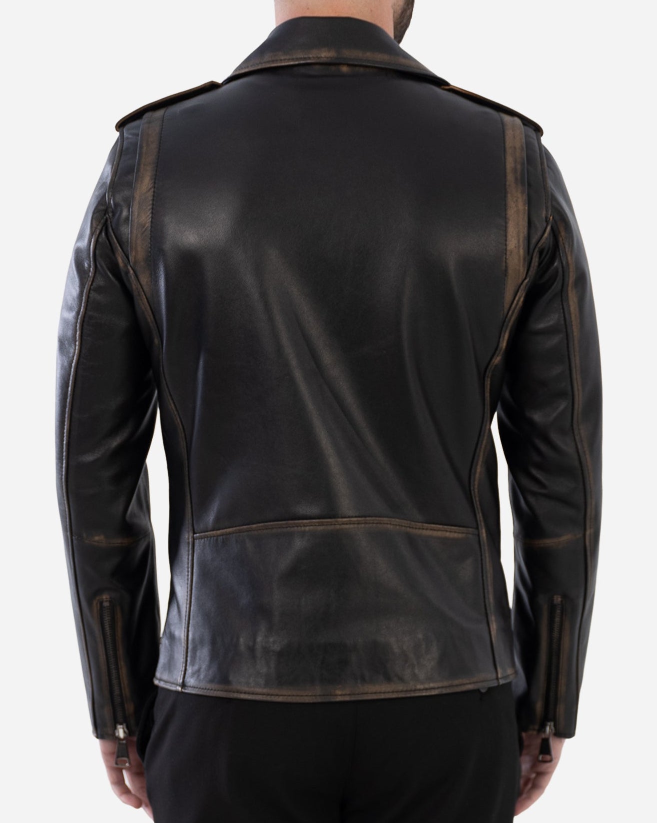 VESTE DE MOTARD EN CUIR D'AGNEAU GRAINÉ VINTAGE