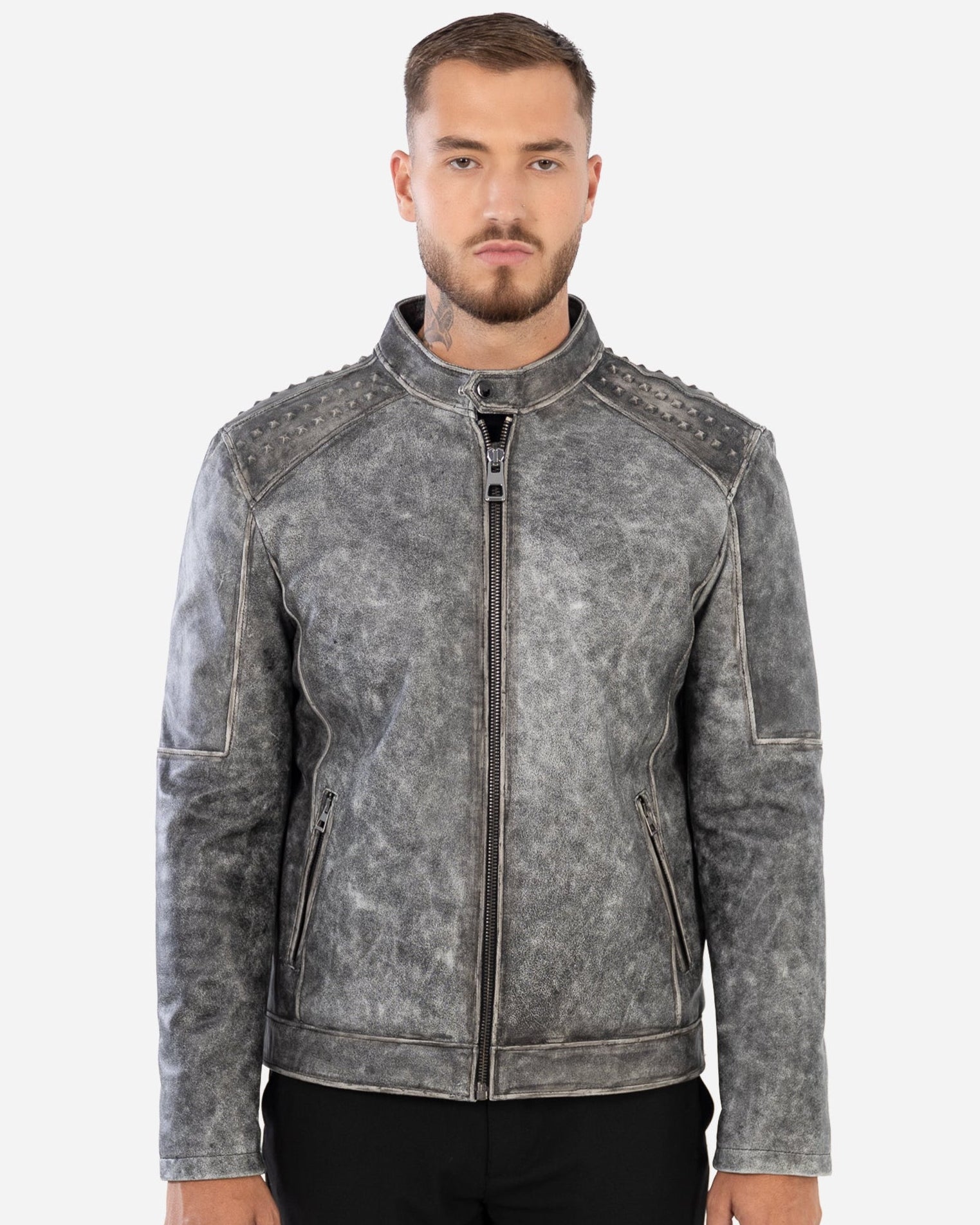 VESTE AKSEL EN CUIR D'AGNEAU GRAINÉ VINTAGE