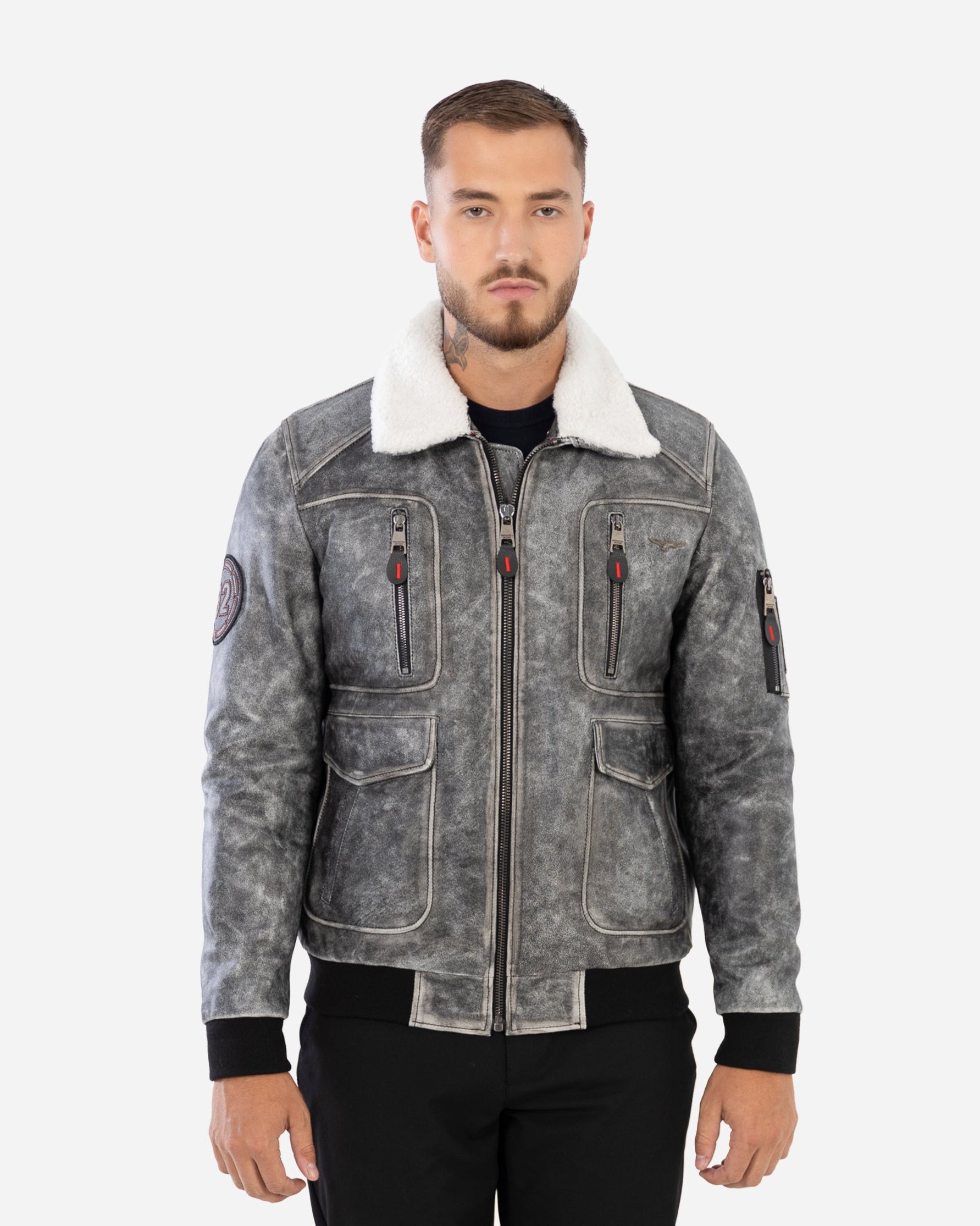 KYLAN BOMBER JACKET IN GRAINED LEATHER AND SHEARLING
