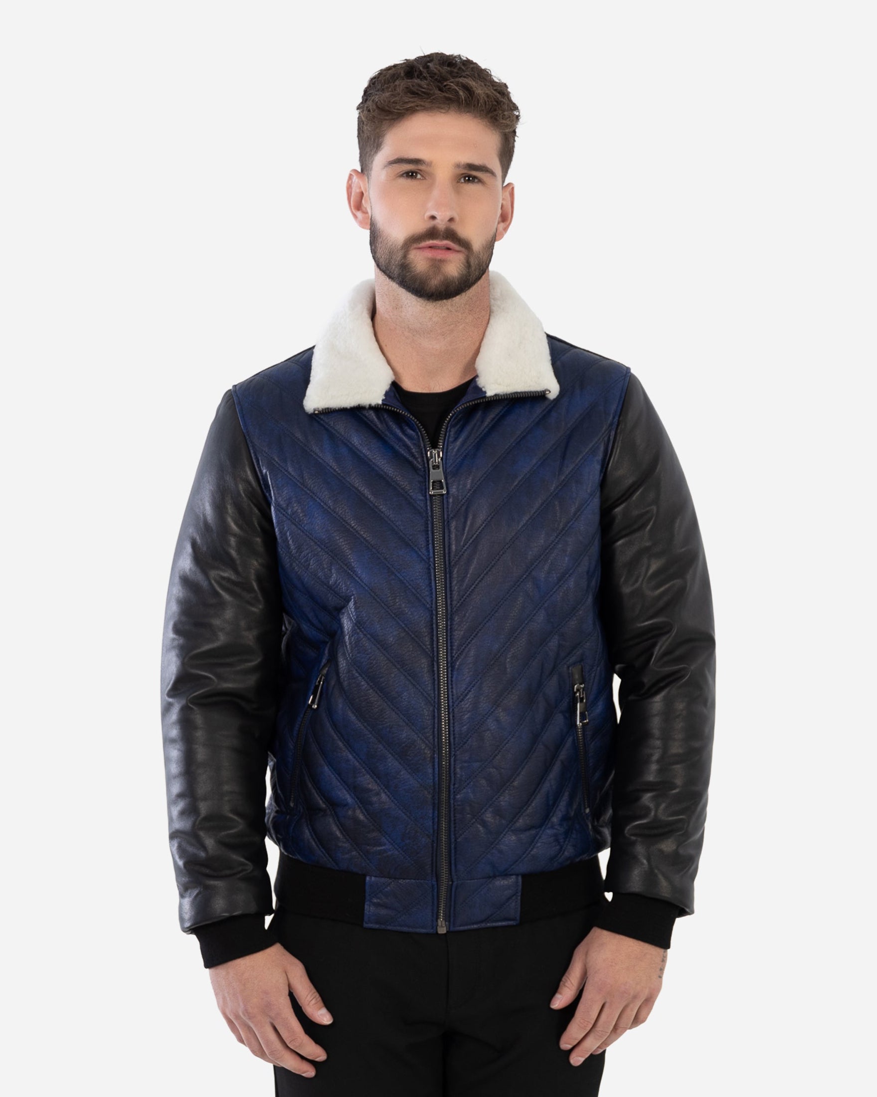 PYTHON BOMBER JACKET IN GRAINED LEATHER AND SHEARLING