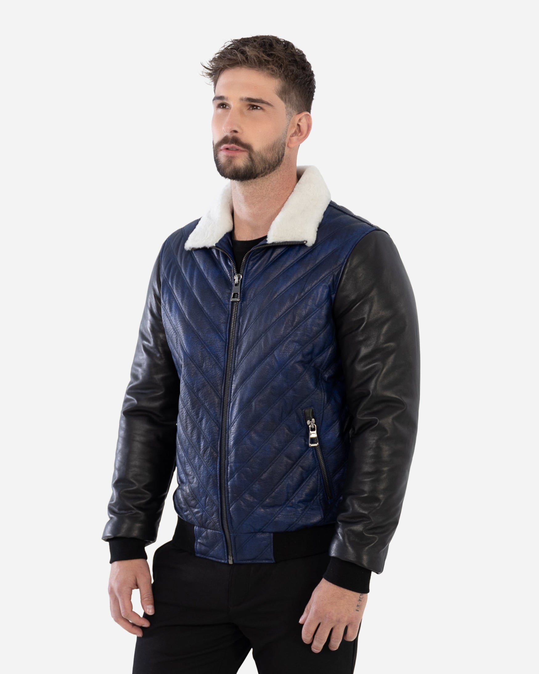 PYTHON BOMBER JACKET IN GRAINED LEATHER AND SHEARLING