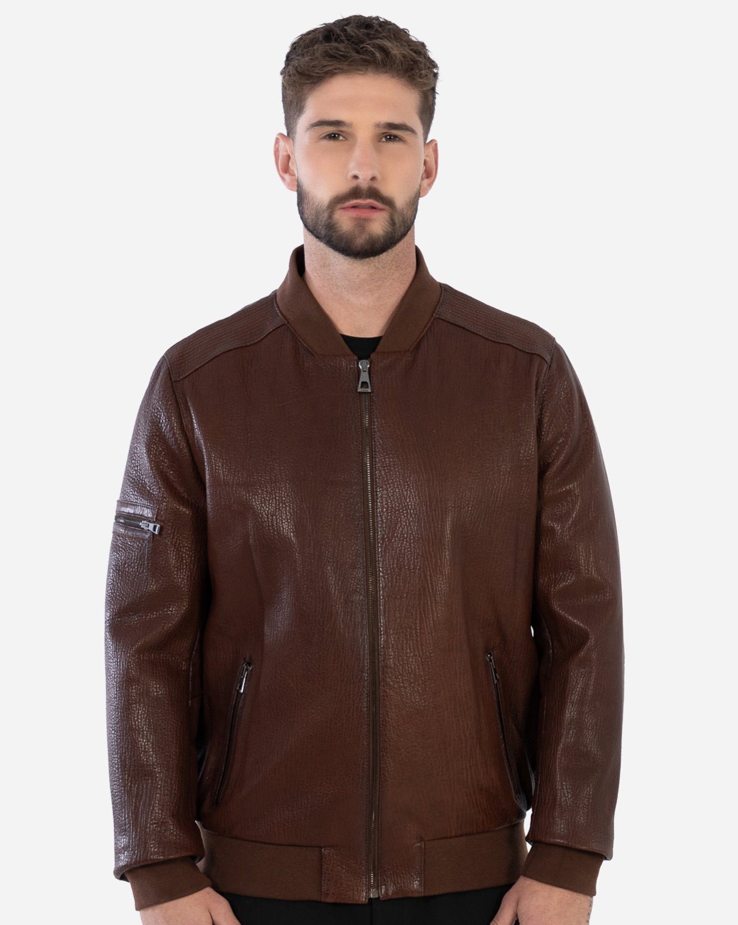 SCOTT BOMBER JACKET IN GRAINED LEATHER