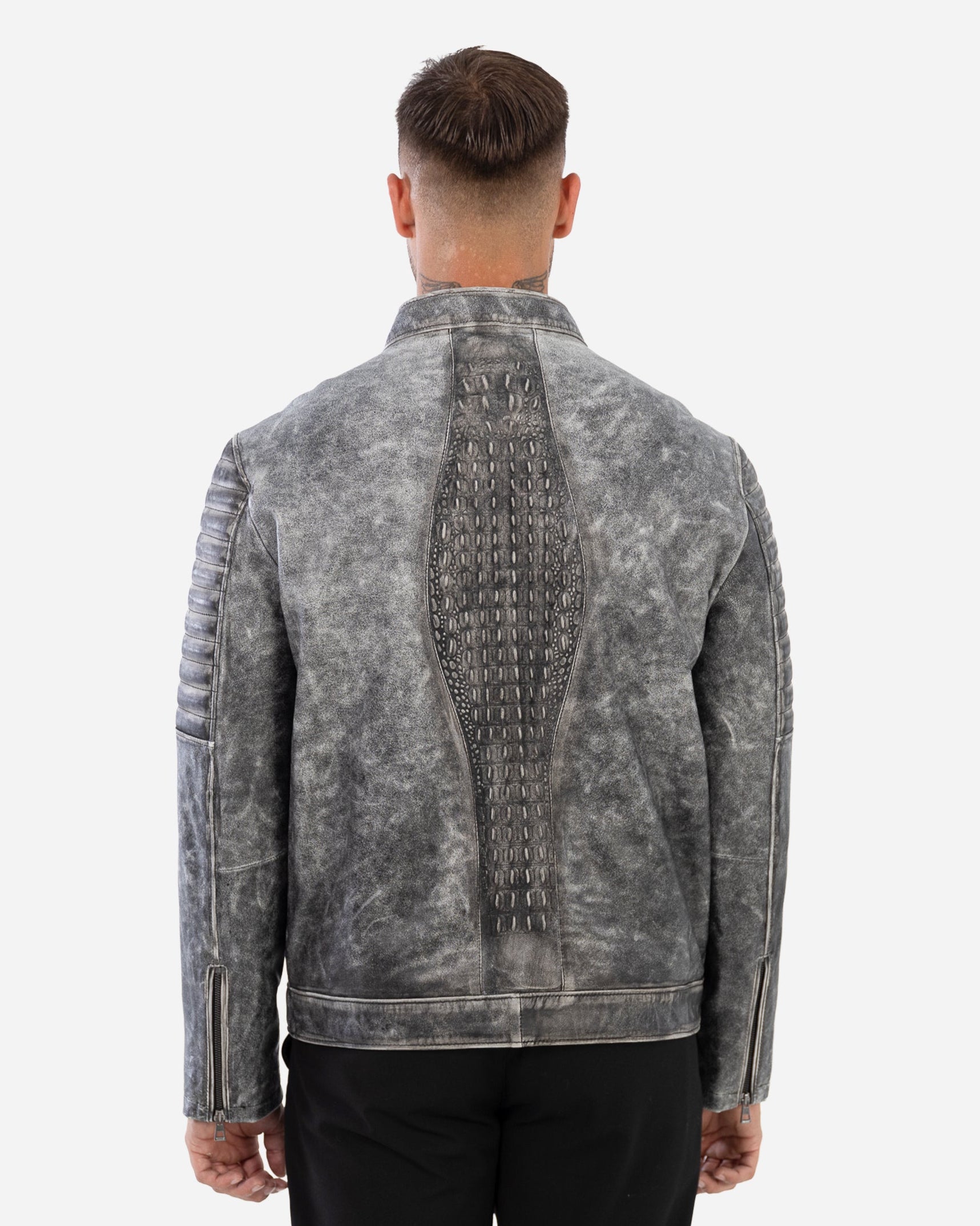Veste motard Kai en cuir d'agneau grainé vintage