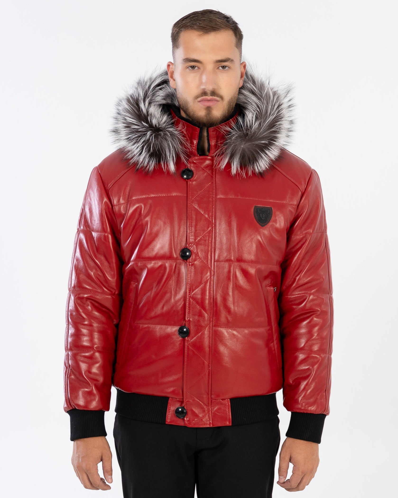 Arctic Men’s Winter Leather Coat With Silver Fox Fur