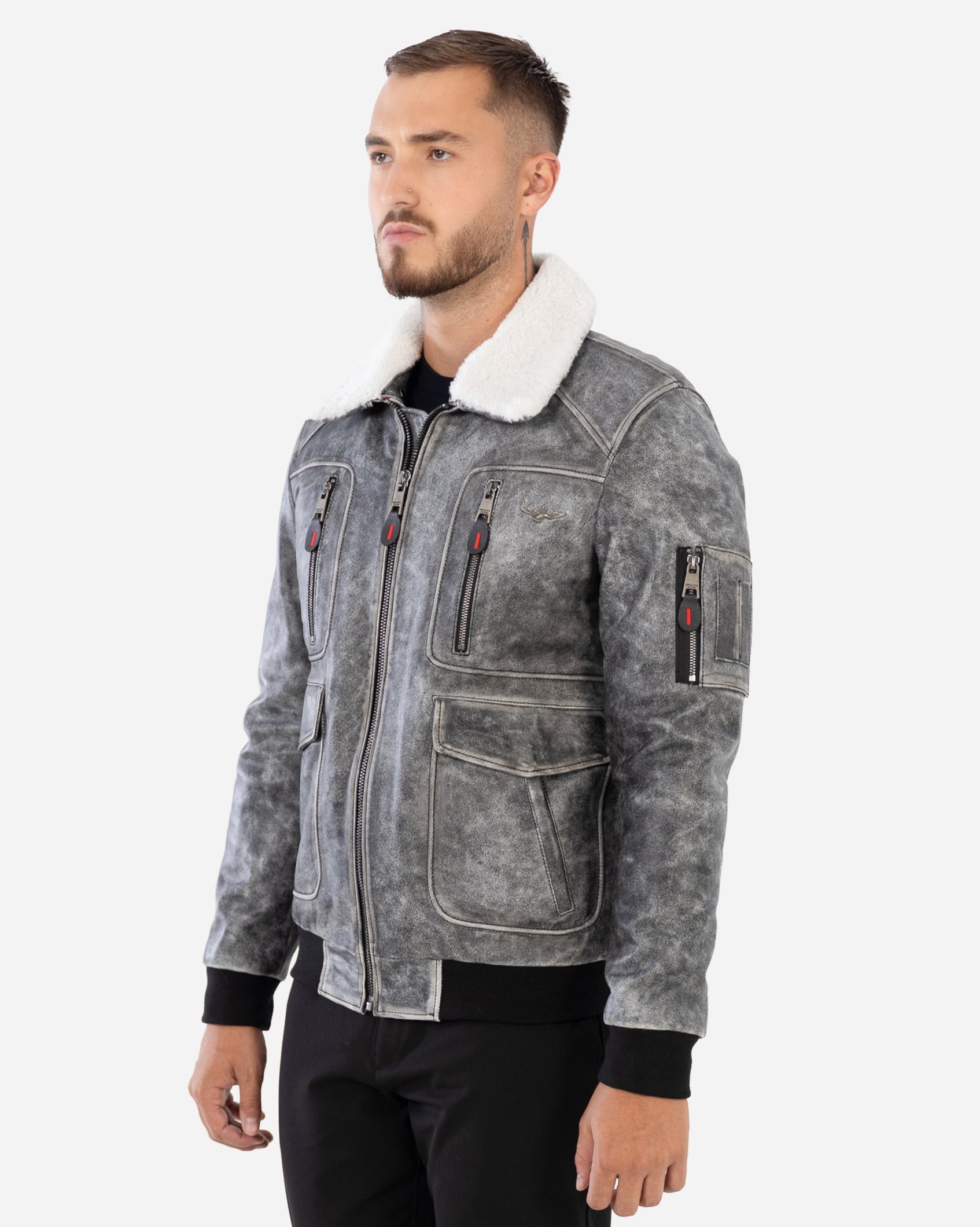 KYLAN BOMBER JACKET IN GRAINED LEATHER AND SHEARLING