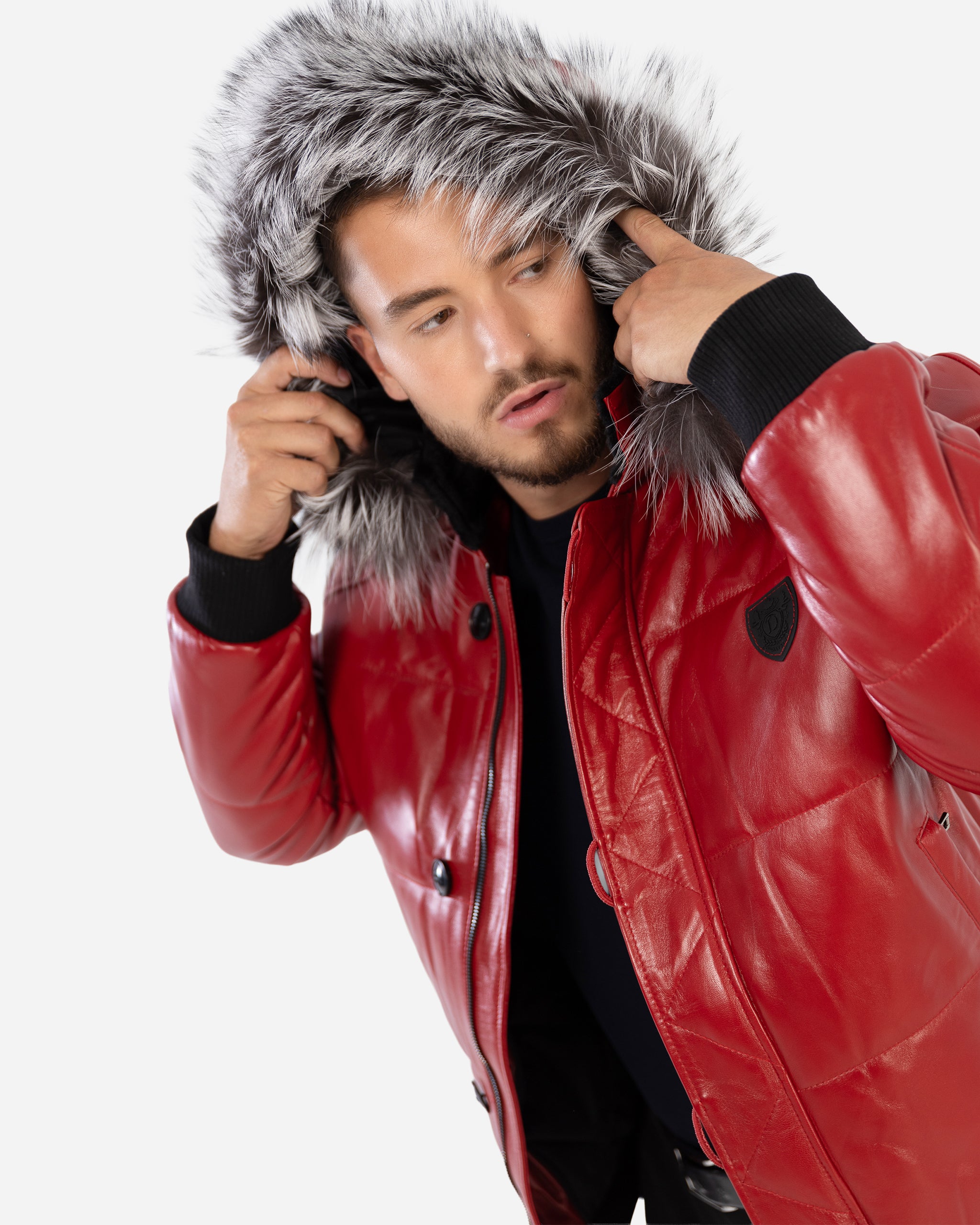 Arctic Men’s Winter Leather Coat With Silver Fox Fur