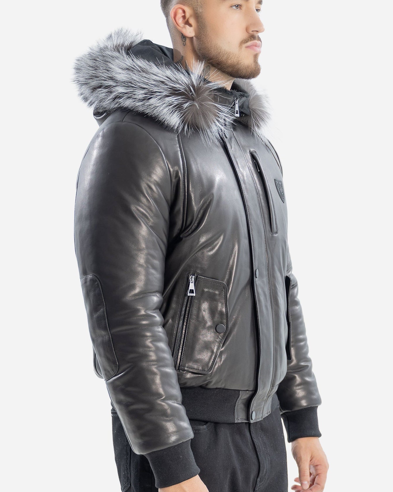 Victor Leather Bomber Jacket With Silver Fox