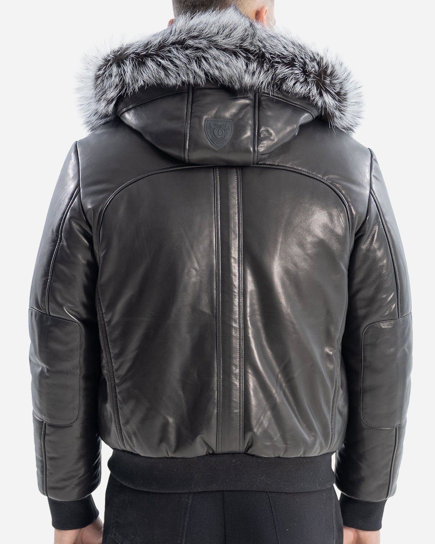Veste d'hiver Victor pour homme avec manches en cuir et renard argenté