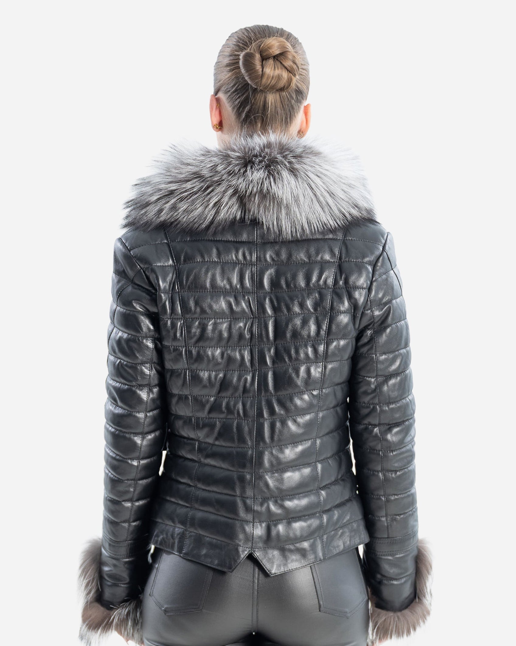 Gianna Women's Leather Coat with Silver Fox Fur