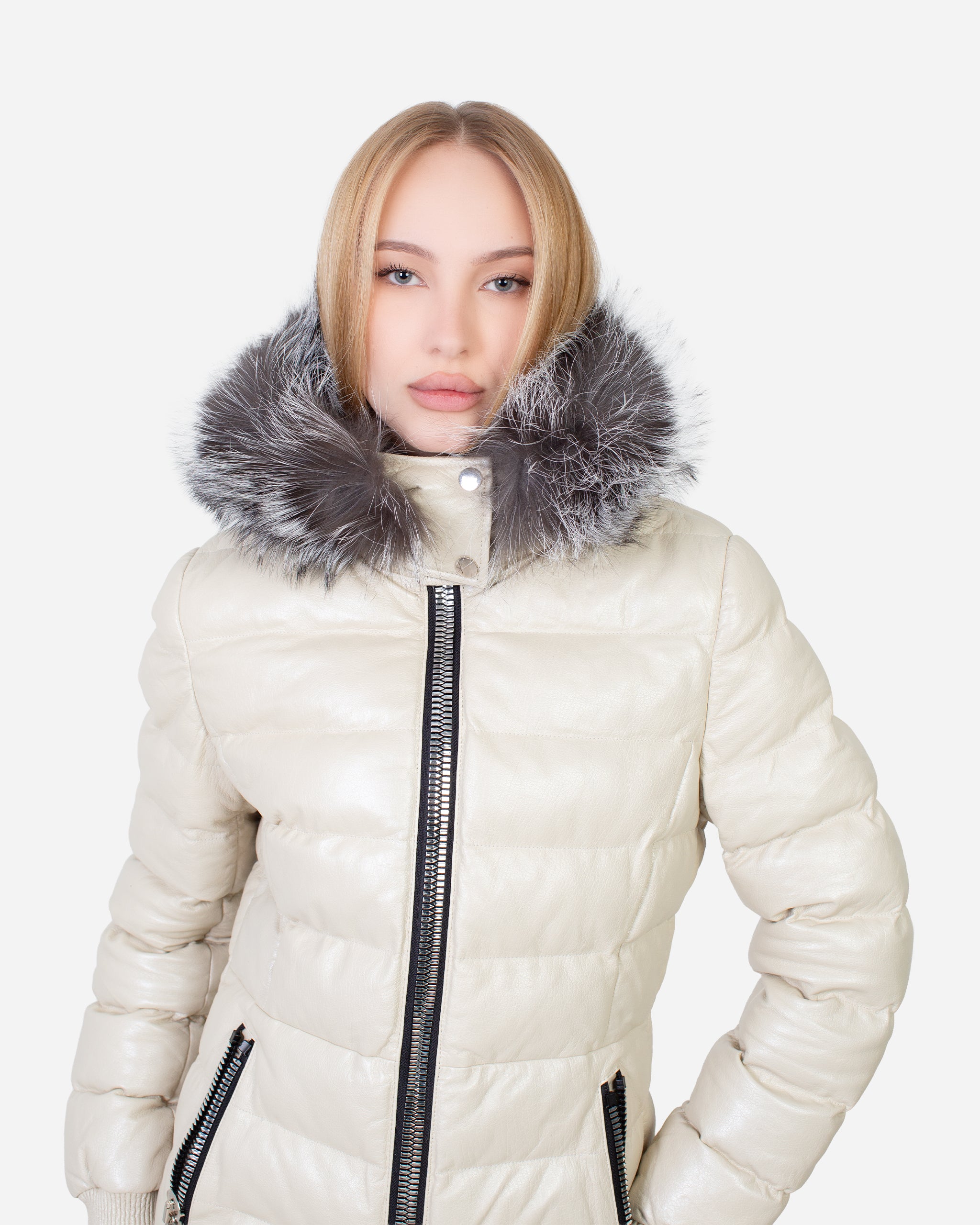 Leslie Leather Parka – Silver Fox