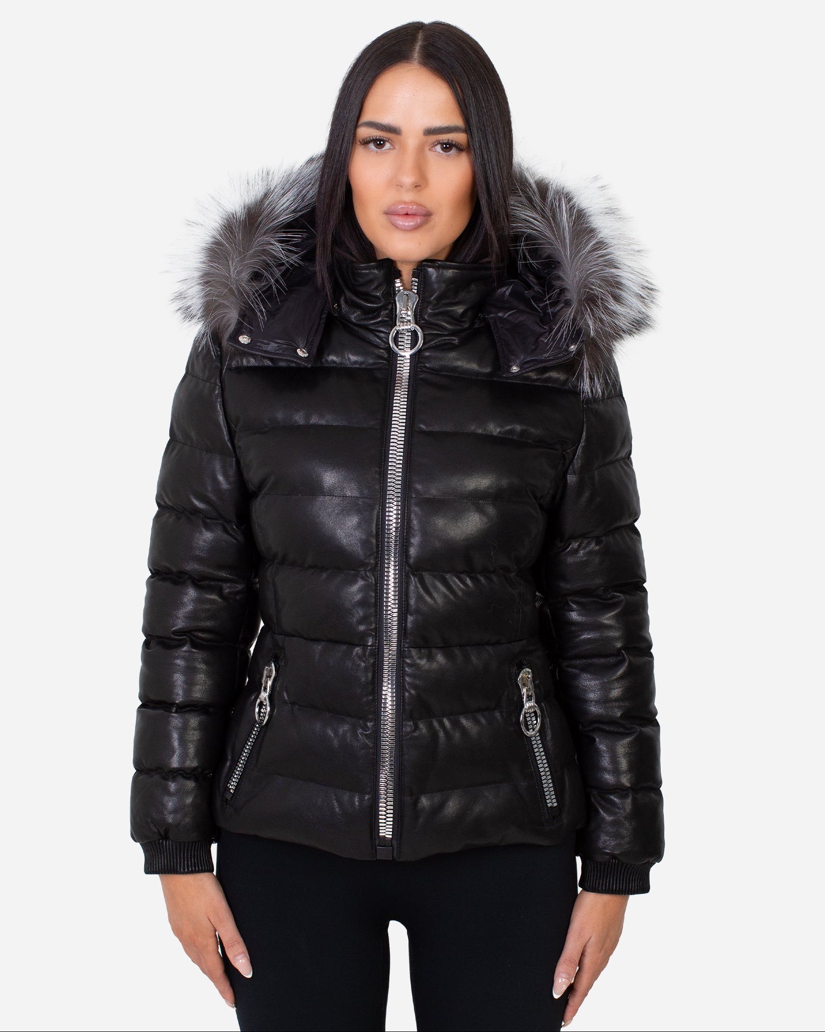 Leslie Leather Parka – Silver Fox