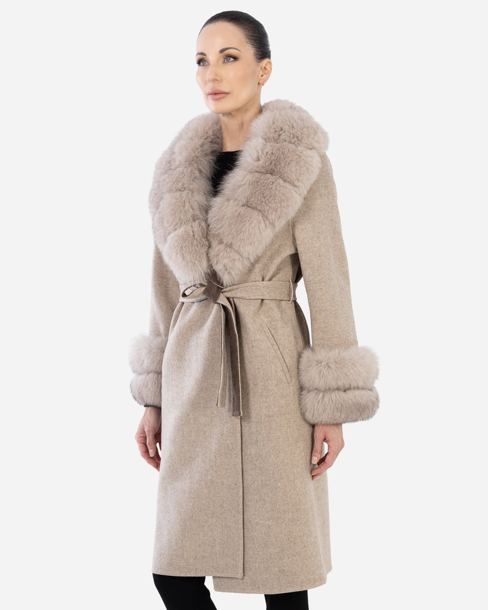 Marlene Alpaca Trench with Fox Fur