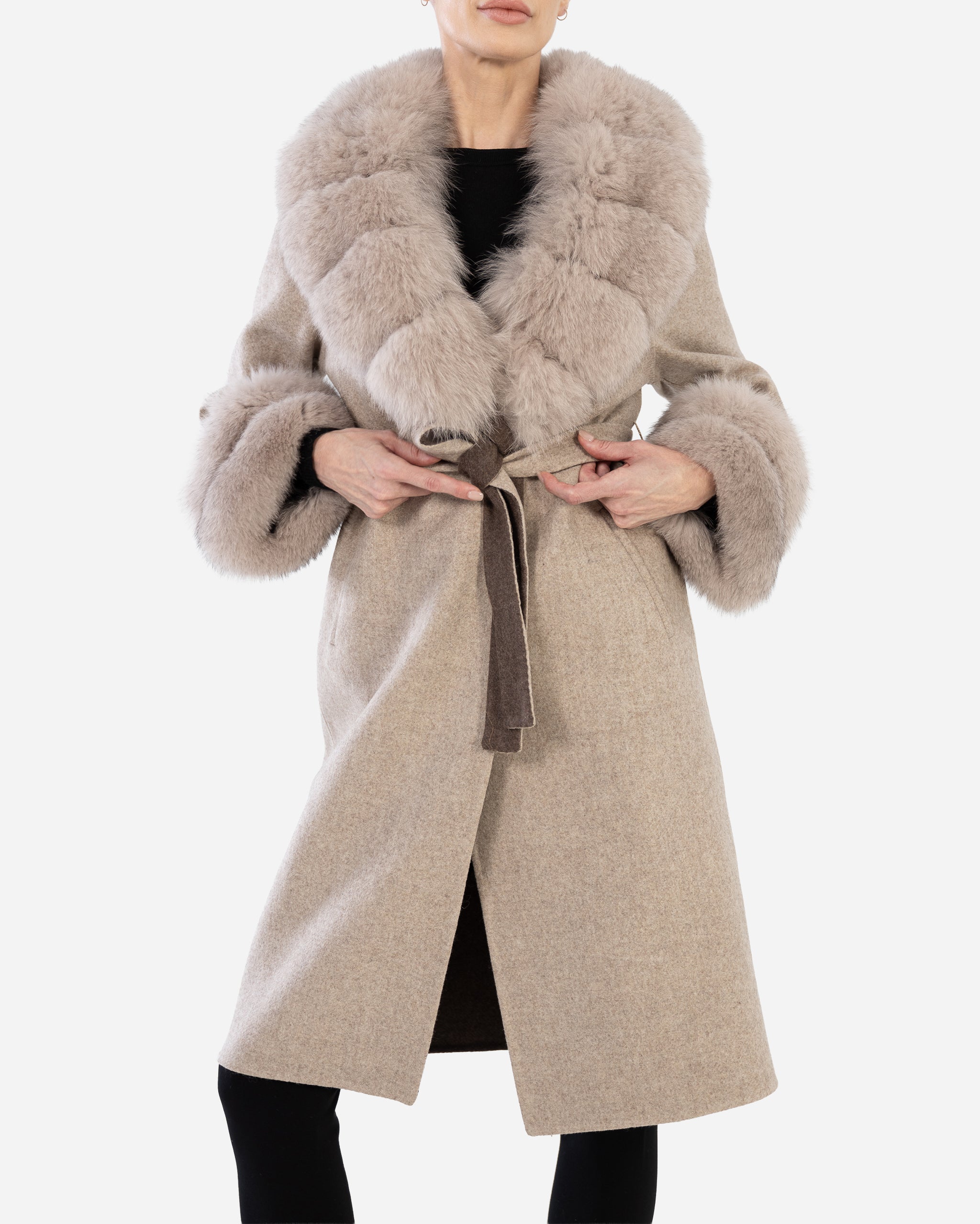 Marlene Alpaca Trench with Fox Fur