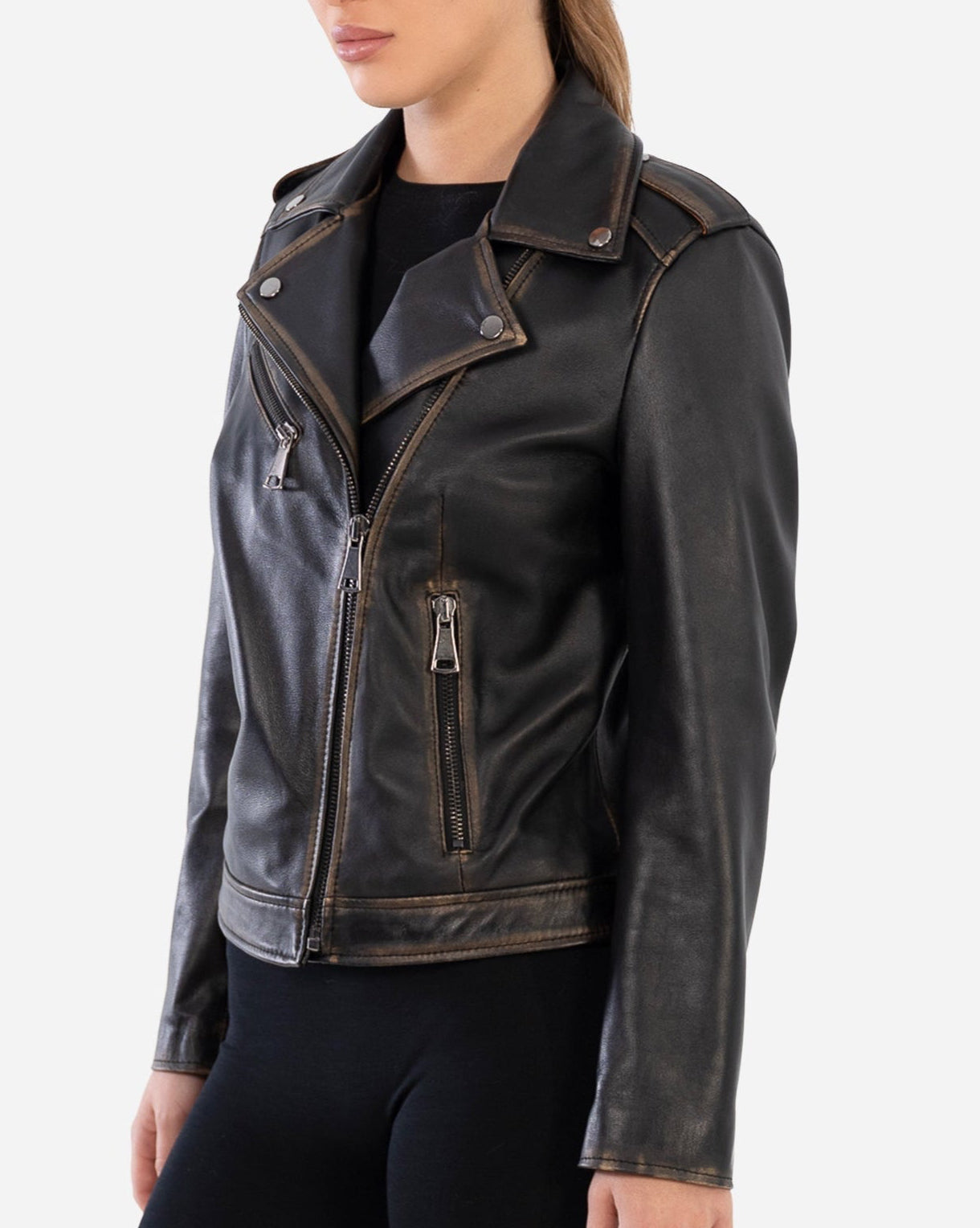 Thalia Vintage Leather Jacket with distressed finish
