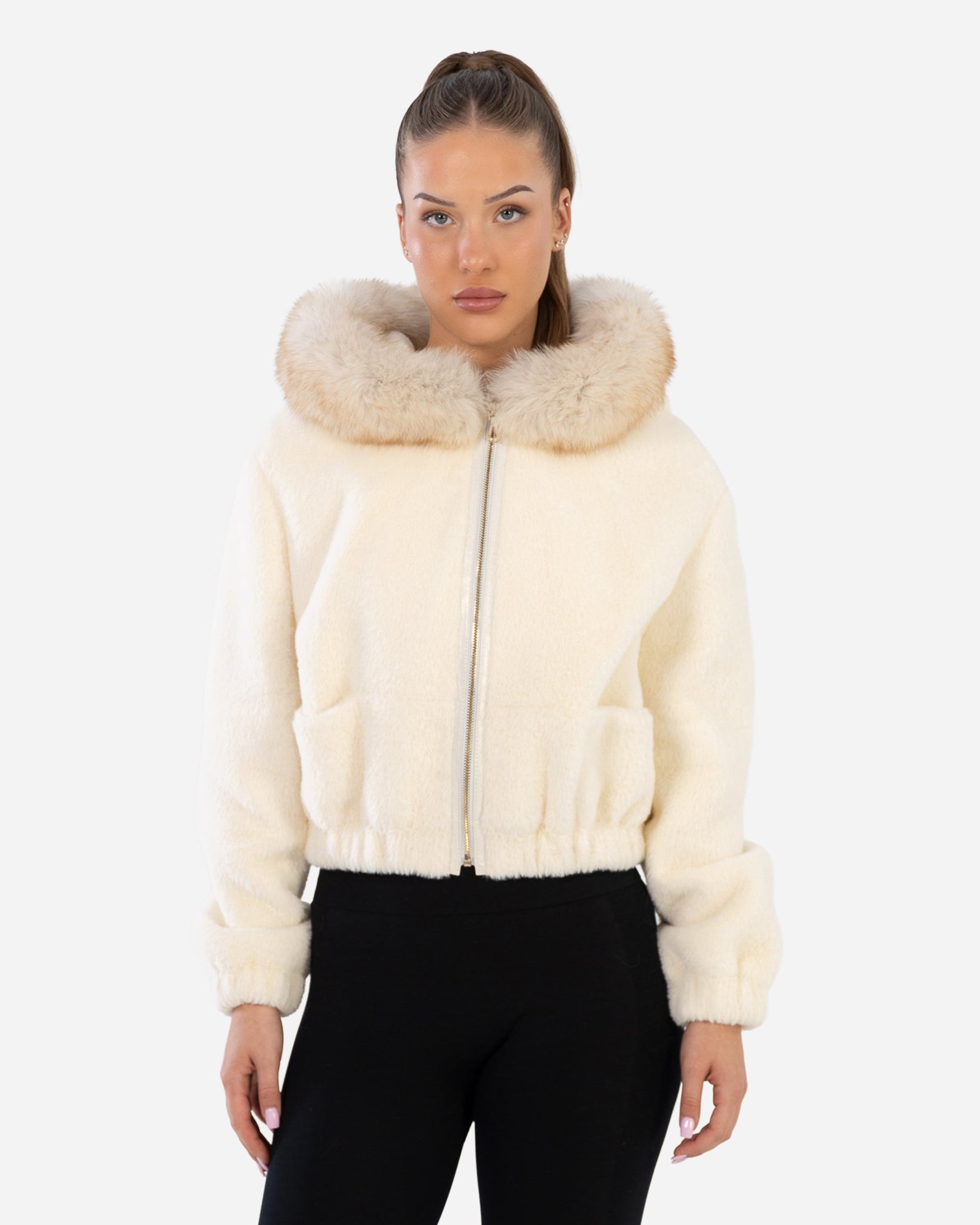 Noor Shearling -  fox fur trim   bomber Jacket