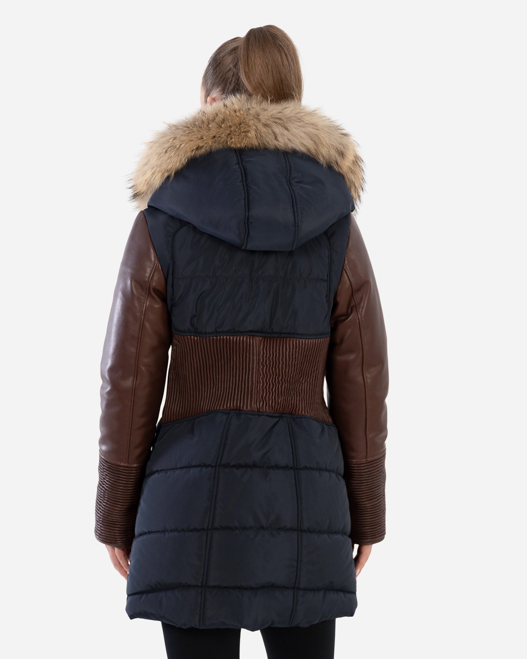 Kylie Leather Sleeve Parka