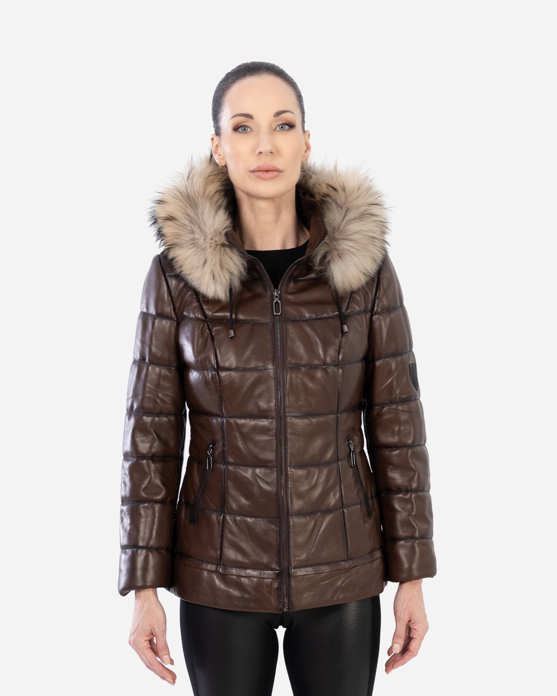 LYANNA leather puffer jacket