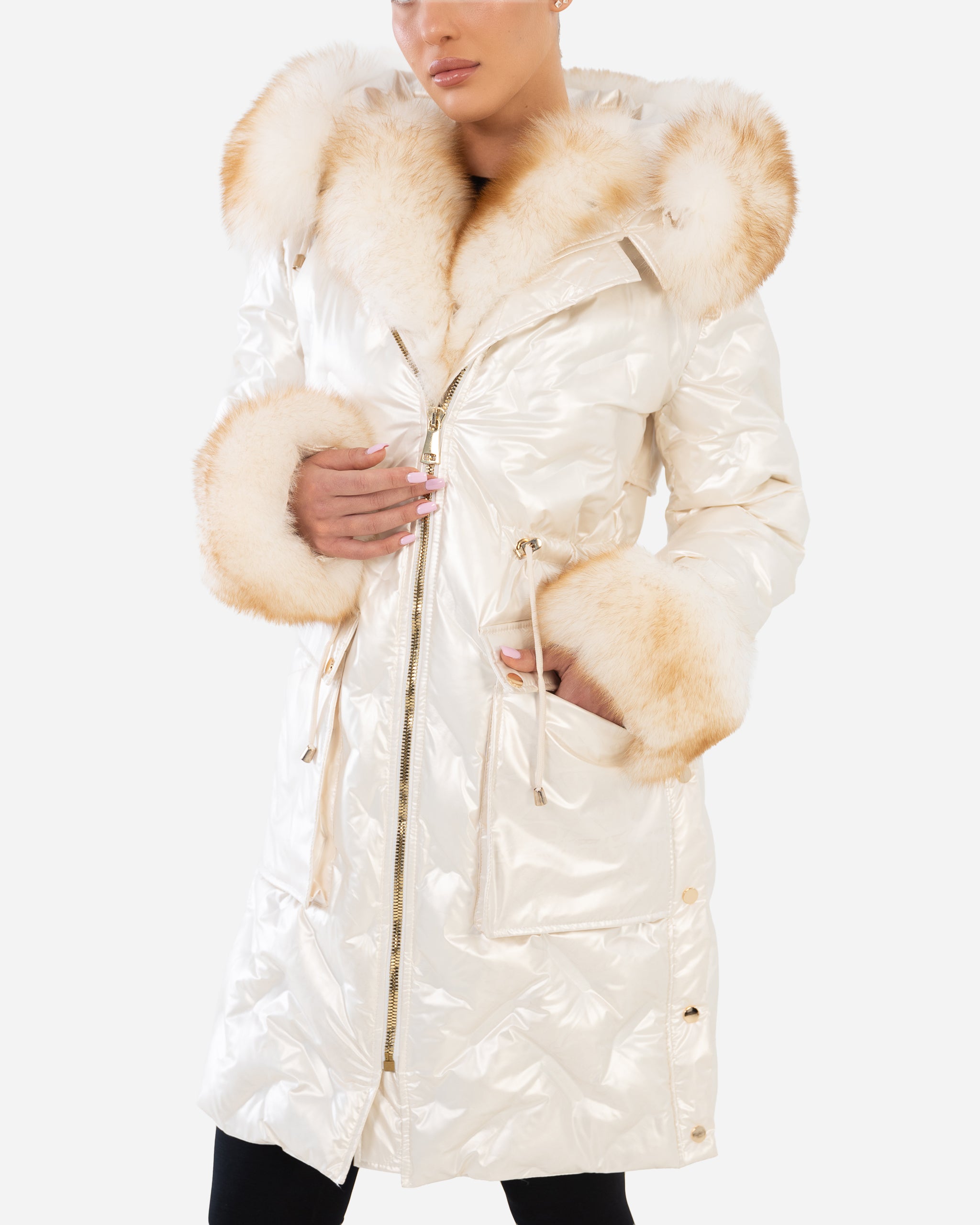 Lexi Women's Leather Down Coat with Removable Natural Fur