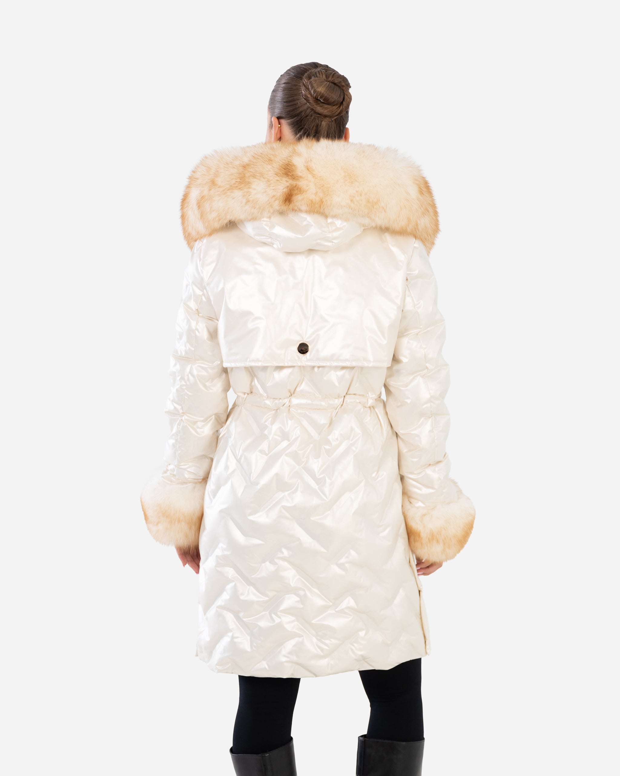 Lexi Women's Leather Down Coat with Removable Natural Fur