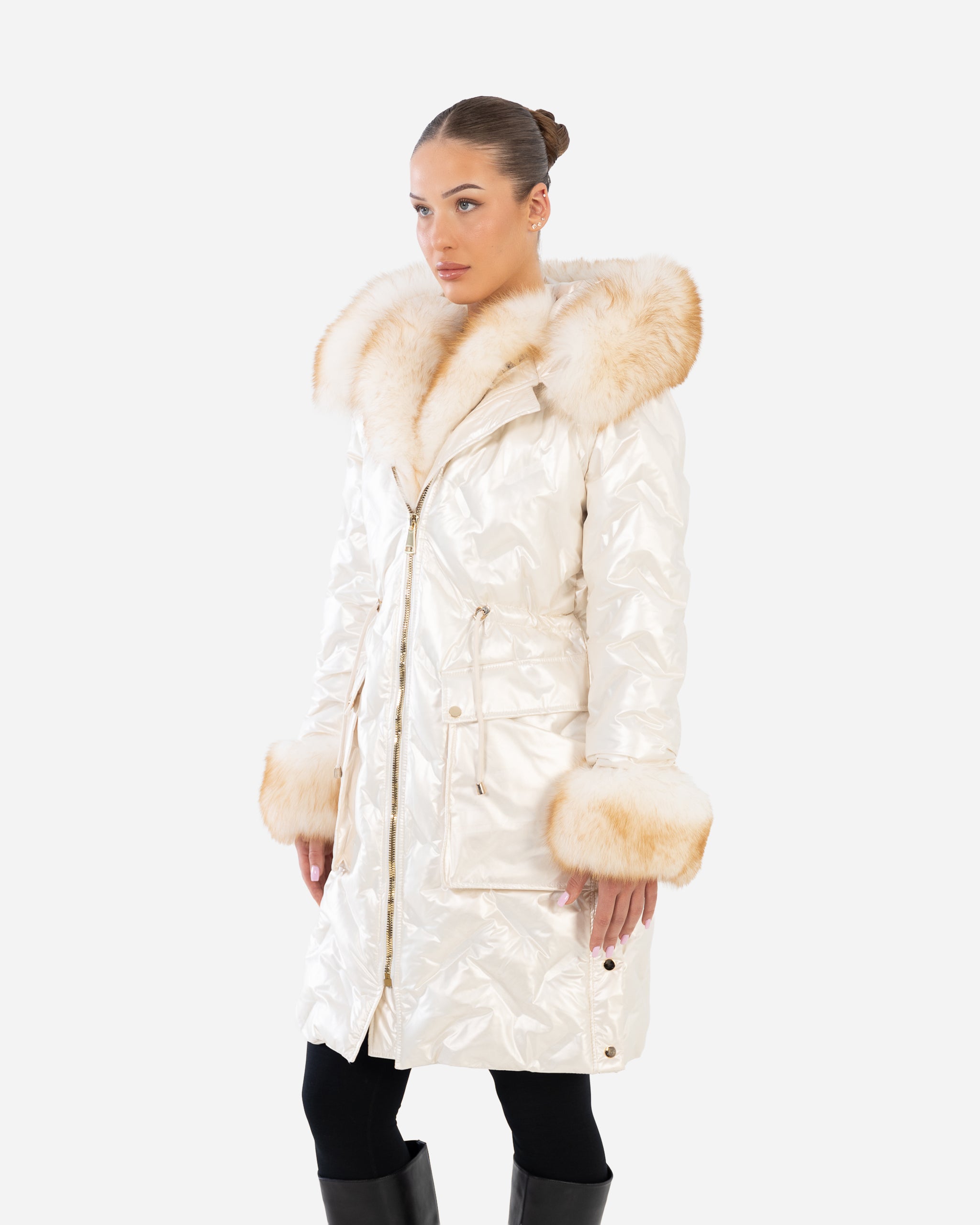 Lexi Women's Leather Down Coat with Removable Natural Fur