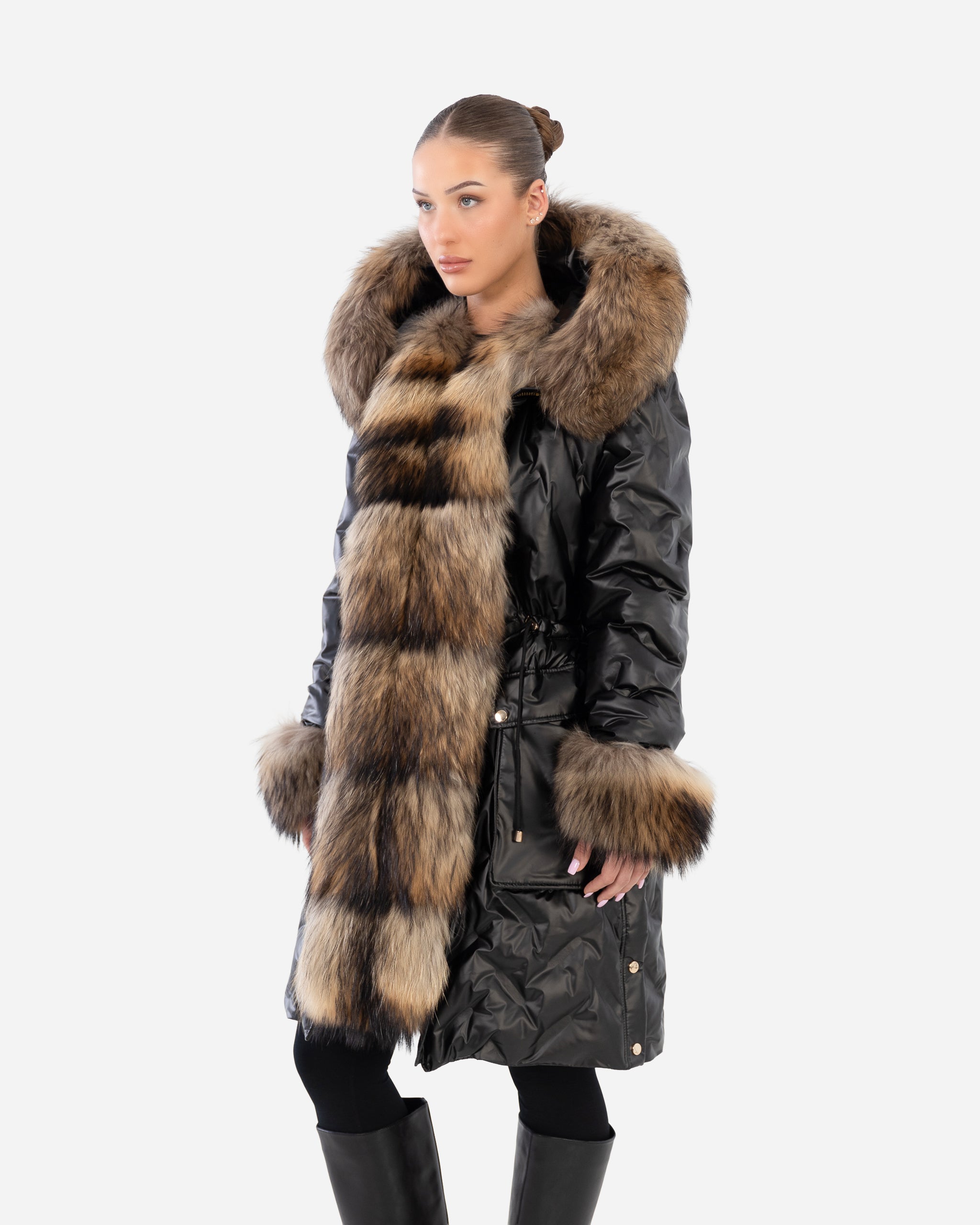 Lexi Women's Leather Down Coat with Removable Natural Fur